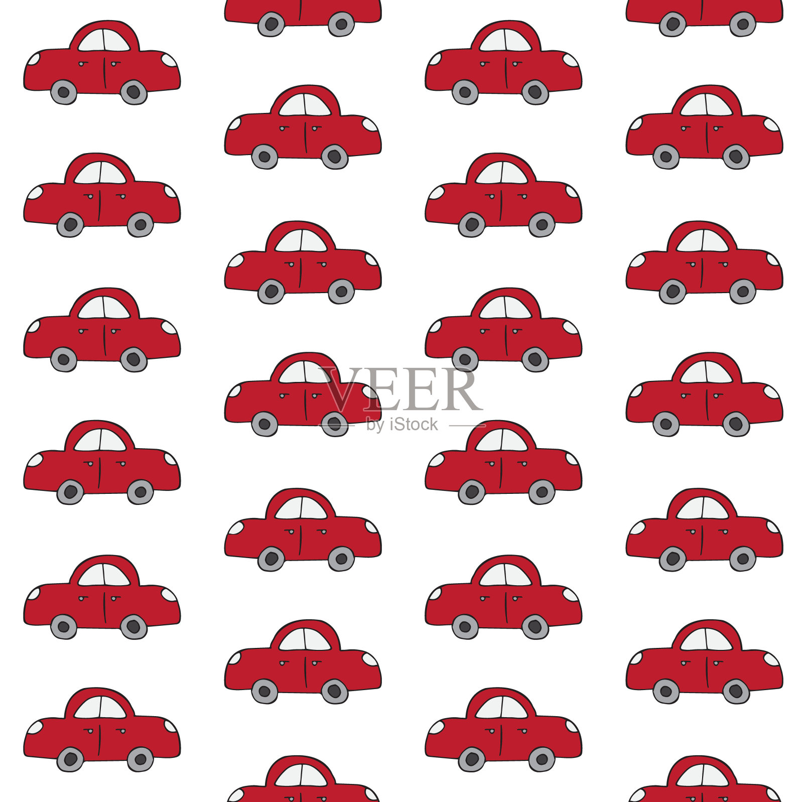 矢量无缝模式的红色手绘涂鸦素描车插画图片素材