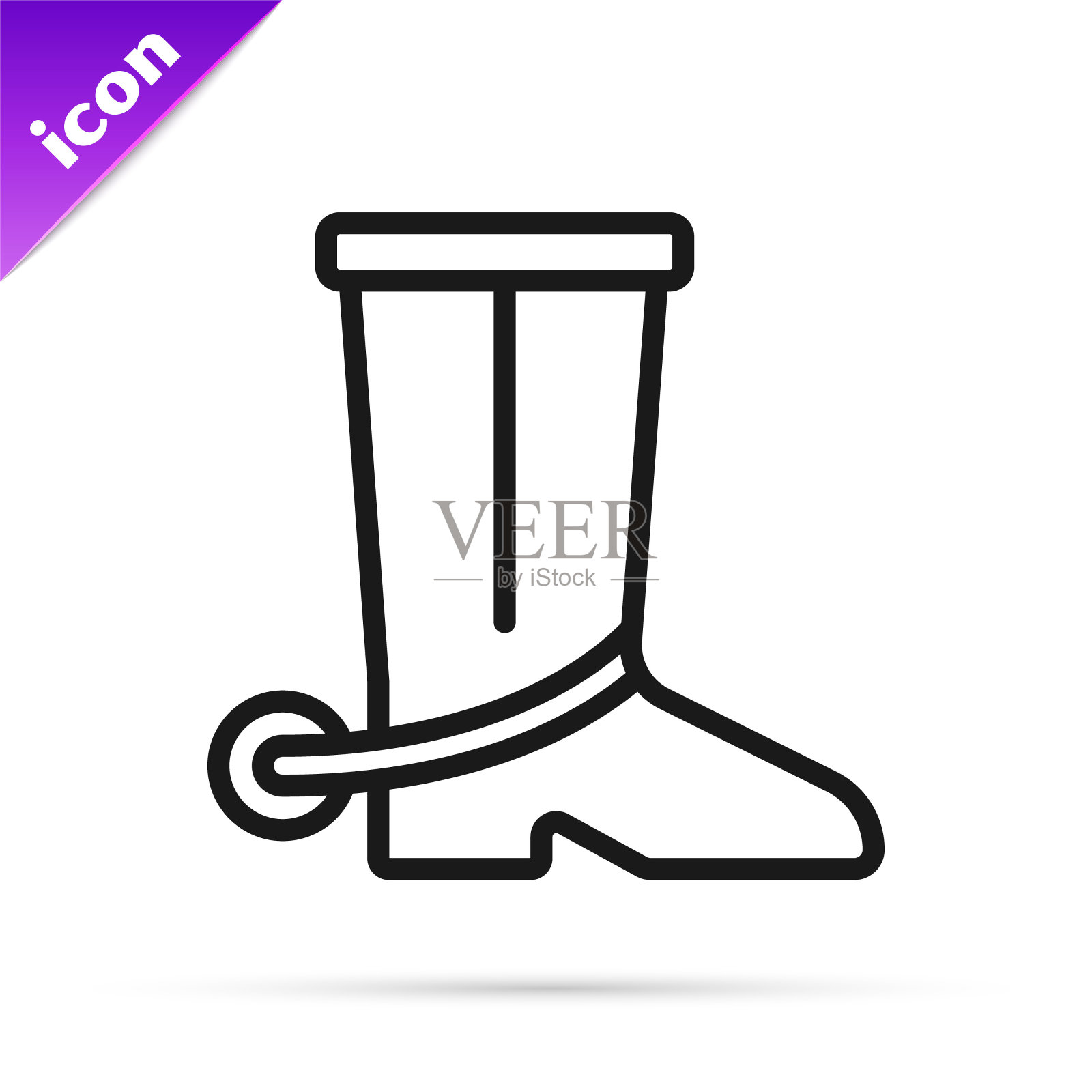 黑色线牛仔靴图标孤立在白色背景。向量插画图片素材