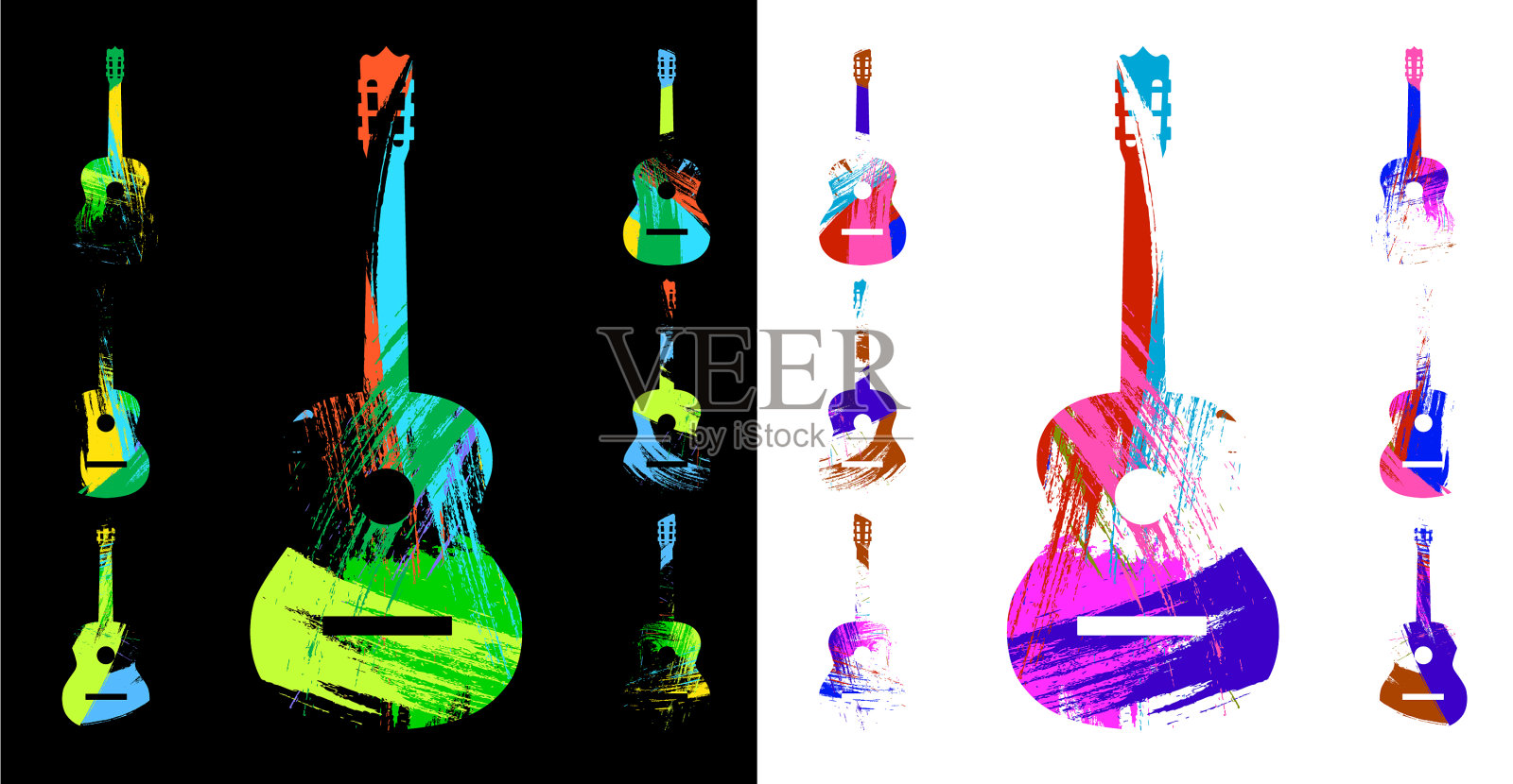 设置音乐吉他标志在明亮的颜色插画图片素材