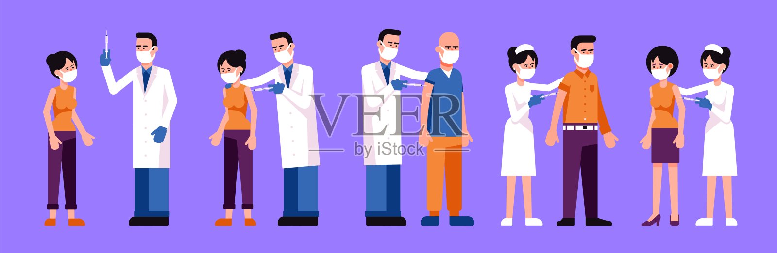 病人由医生和护士接种疫苗插画图片素材