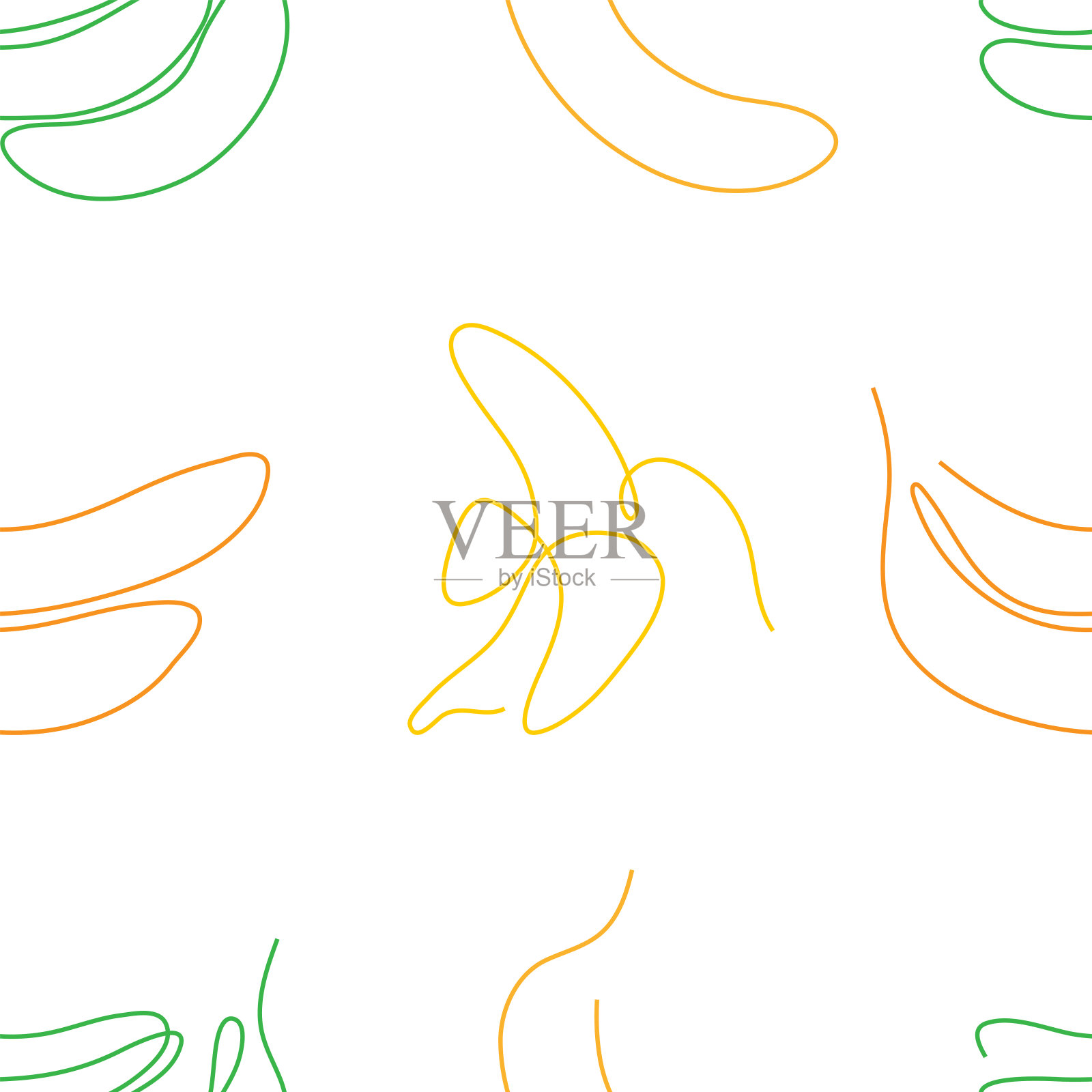 一条线艺术风格的香蕉无缝图案。极简主义设计中的抽象创意食物。手绘矢量插图。插画图片素材