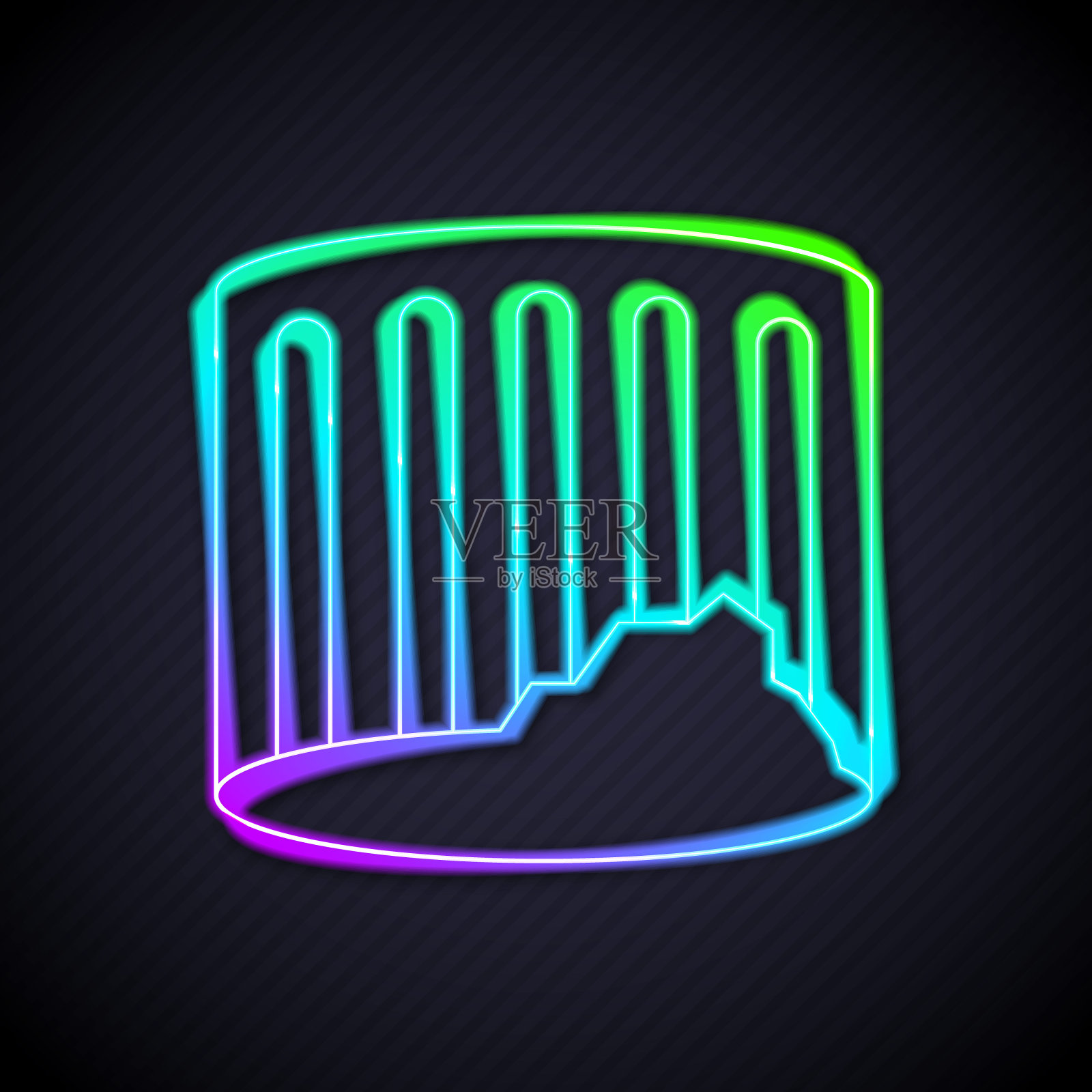 发光的霓虹灯线古老的柱图标孤立在黑色的背景。向量插画图片素材