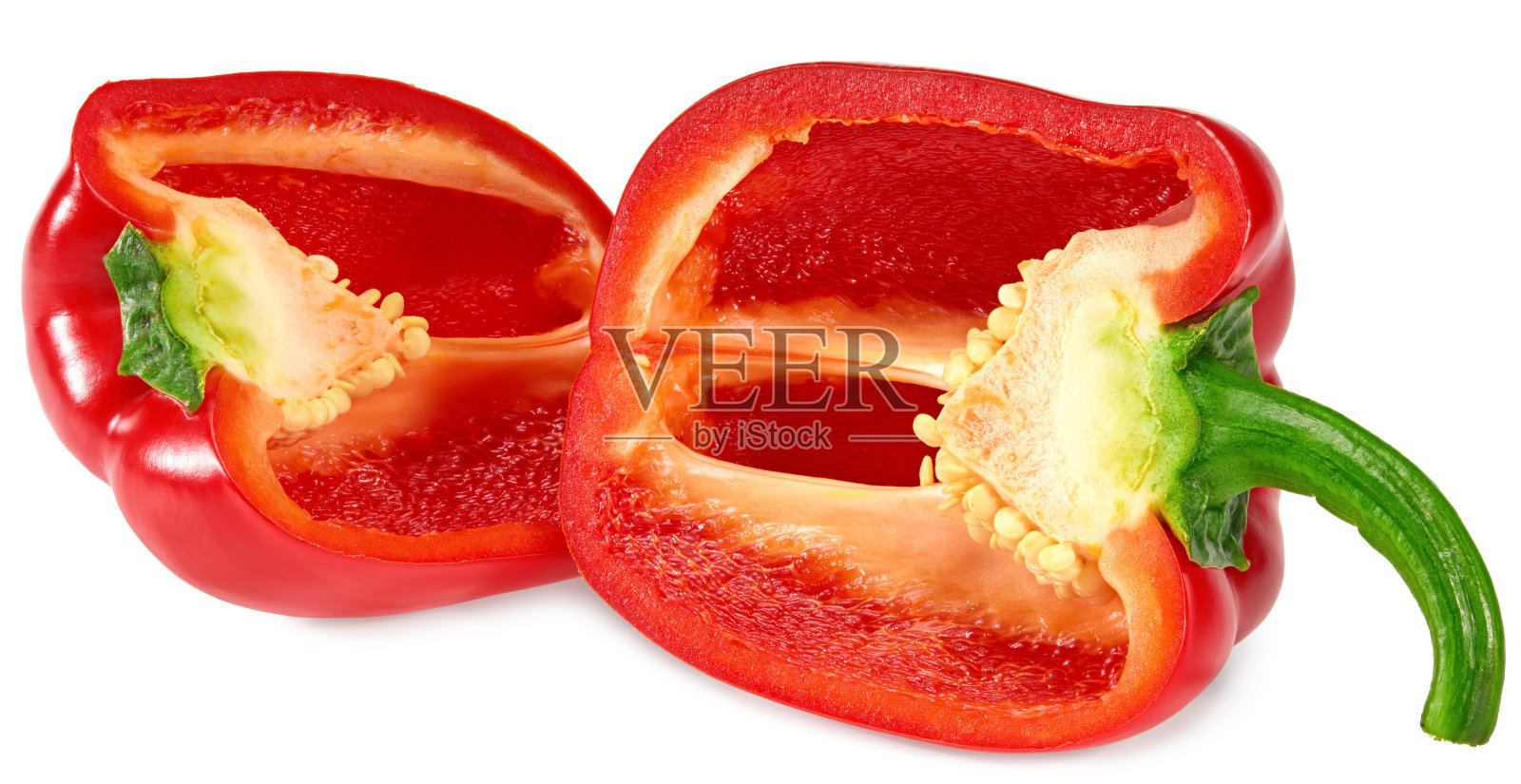 切片红甜椒孤立在白色背景上。剪切路径照片摄影图片
