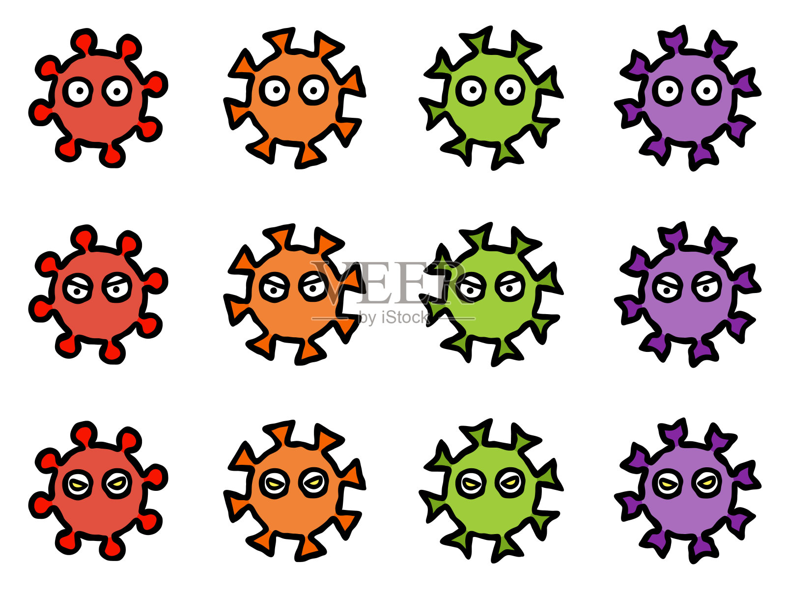 COVID-19冠状病毒和一些变体的说明。插画图片素材