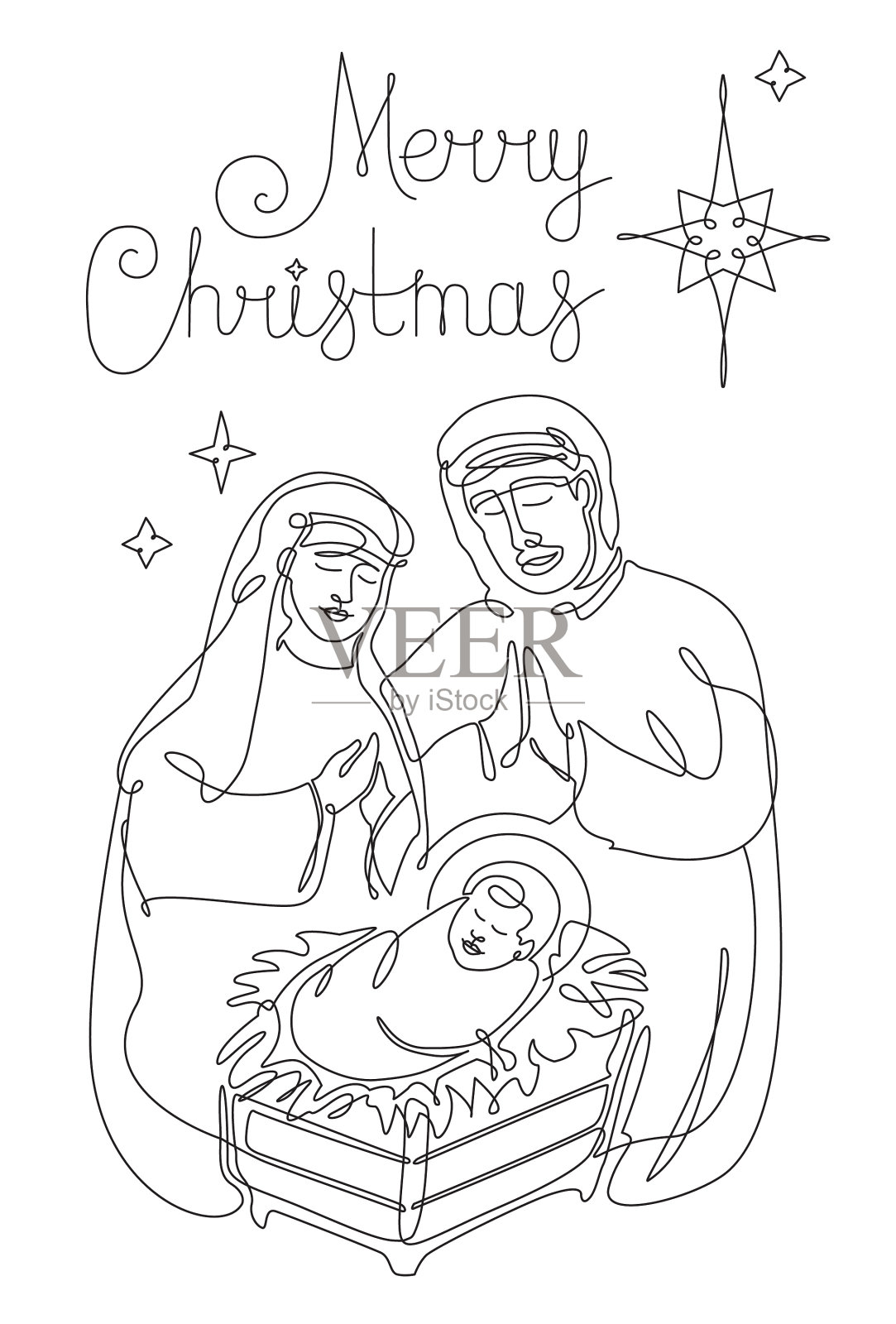 连续的线条描绘了耶稣的诞生设计元素图片