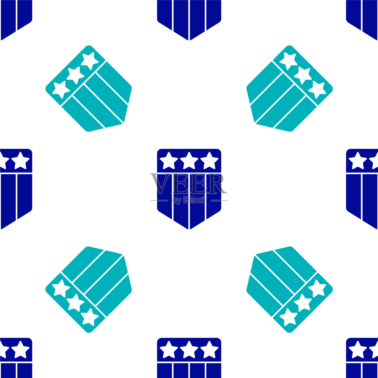 蓝色盾牌与星条旗图标孤立插画图片素材