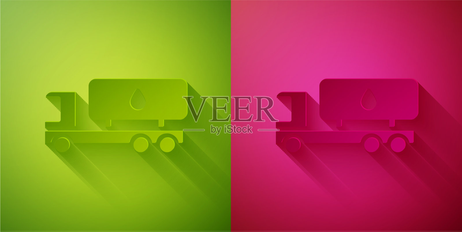 剪纸油罐车图标孤立在绿色和插画图片素材