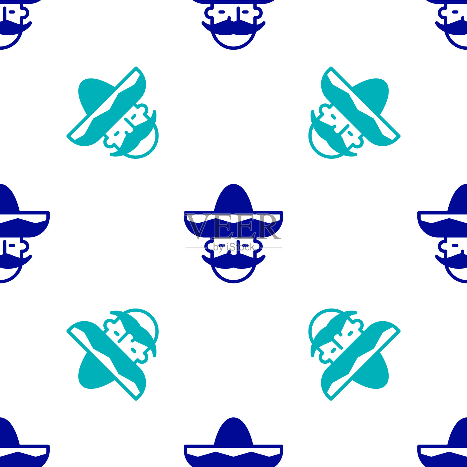 蓝色墨西哥男子戴着宽边帽图标孤立插画图片素材