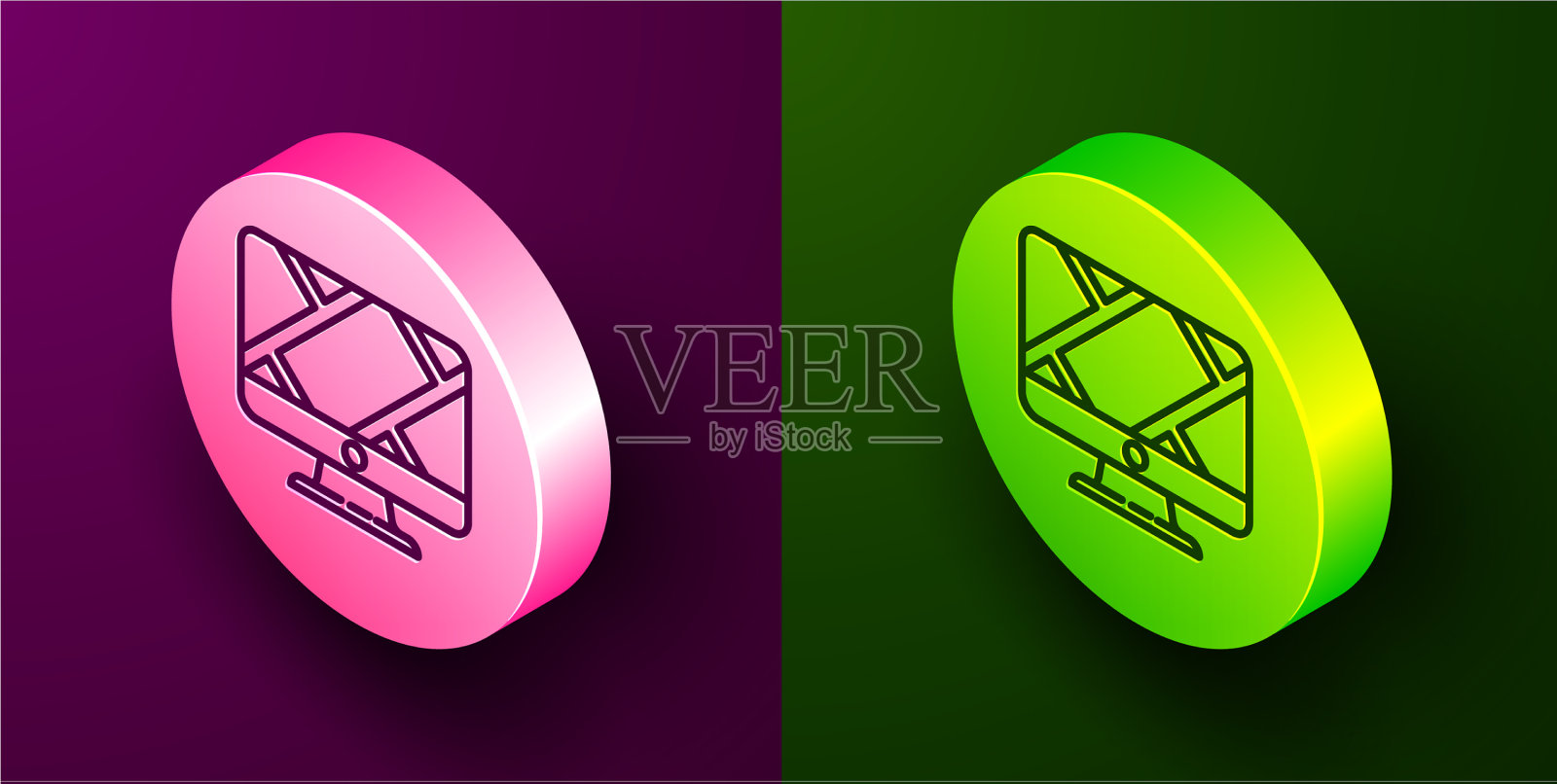 等距线计算机显示器和折叠地图图标素材