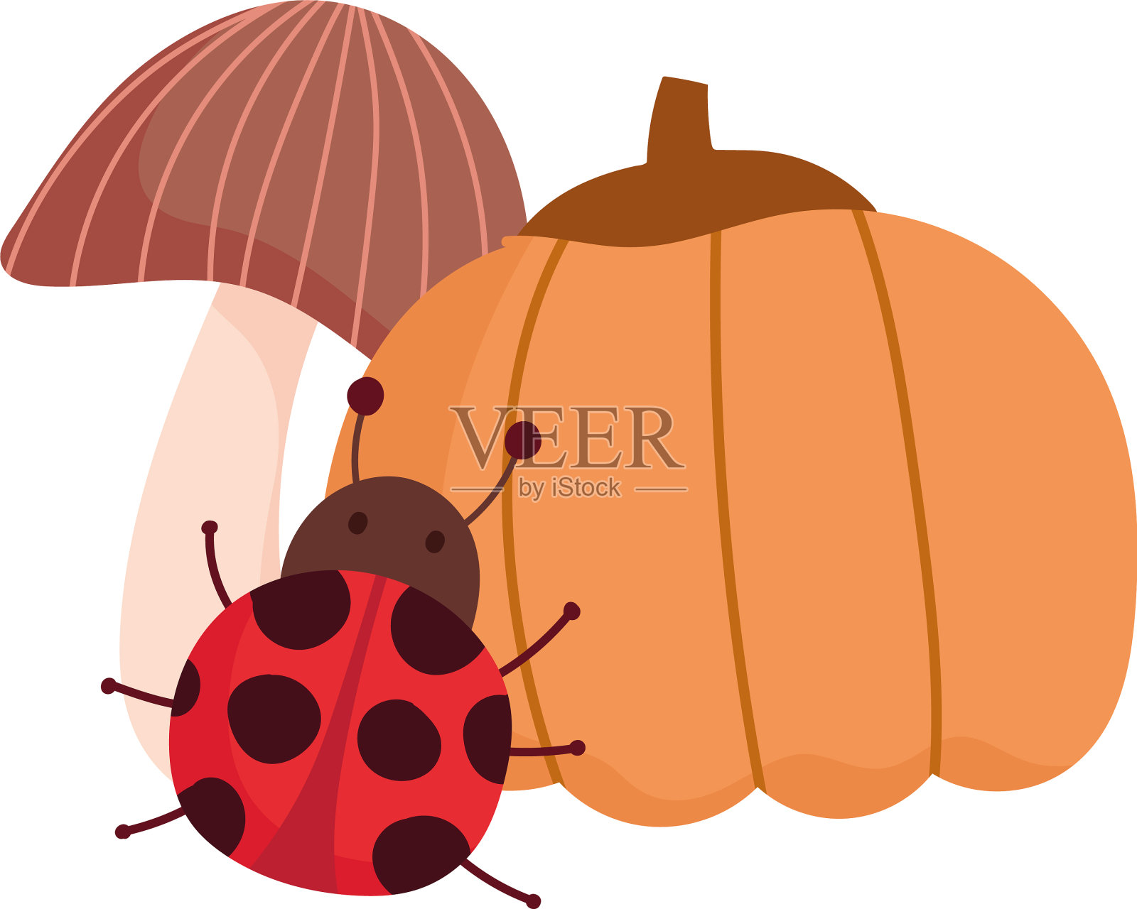 你好，秋南瓜瓢虫蘑菇大自然设计元素图片