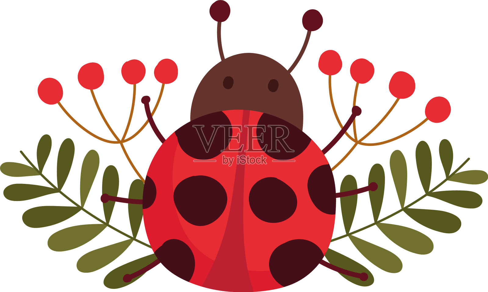 你好可爱的秋天瓢虫花枝叶设计元素图片