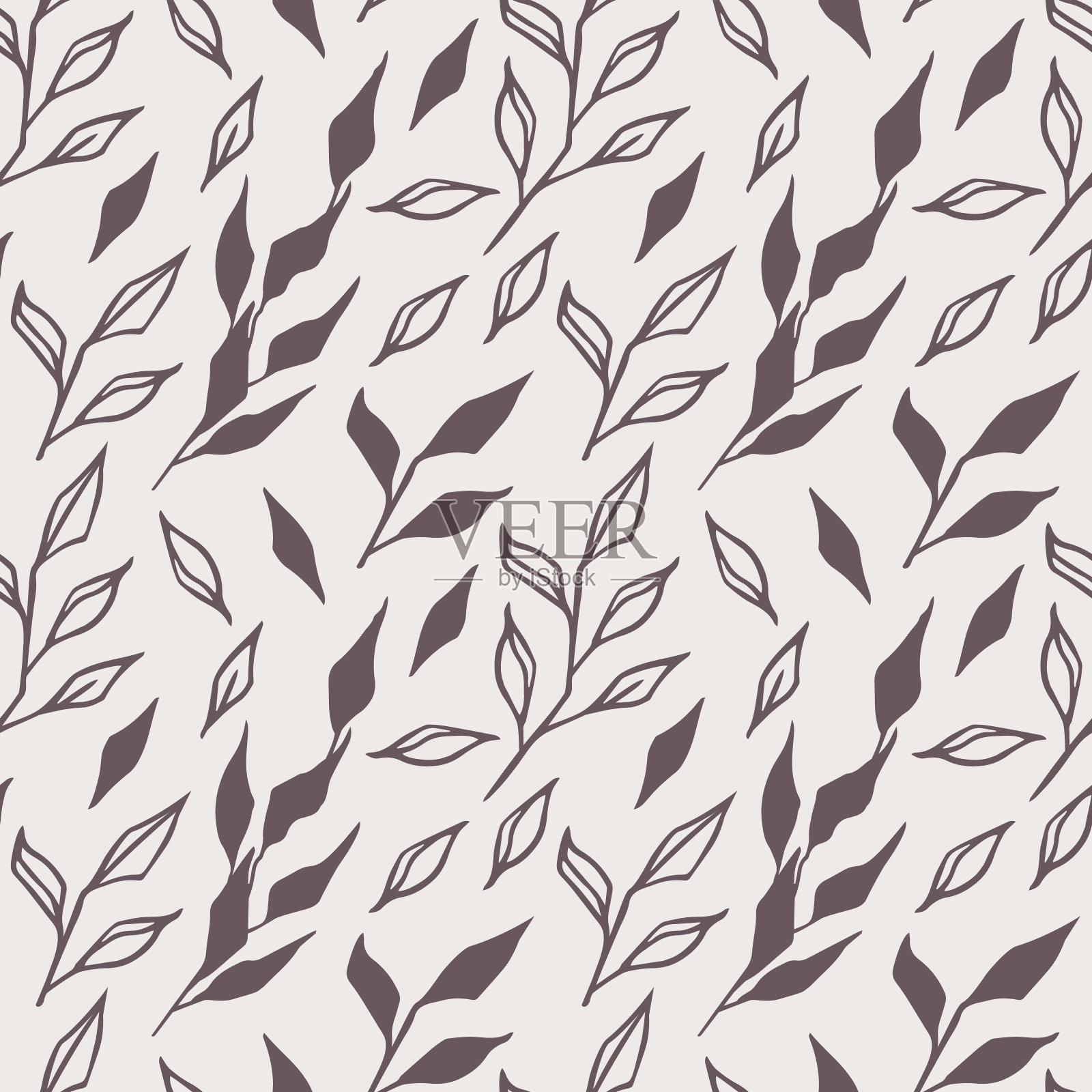 无缝，无尽的图案与手绘涂鸦的树枝和树叶在一个白色的背景。完美的包装纸或房间装饰，矢量插图插画图片素材