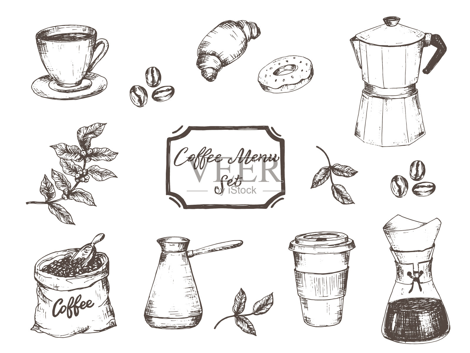 咖啡菜单套餐餐厅或咖啡馆菜单复古图标素材