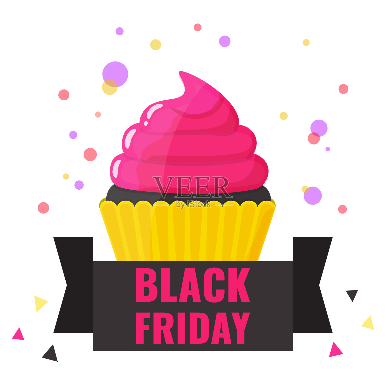 黑色星期五横幅黑色蛋糕配粉色奶油设计元素图片