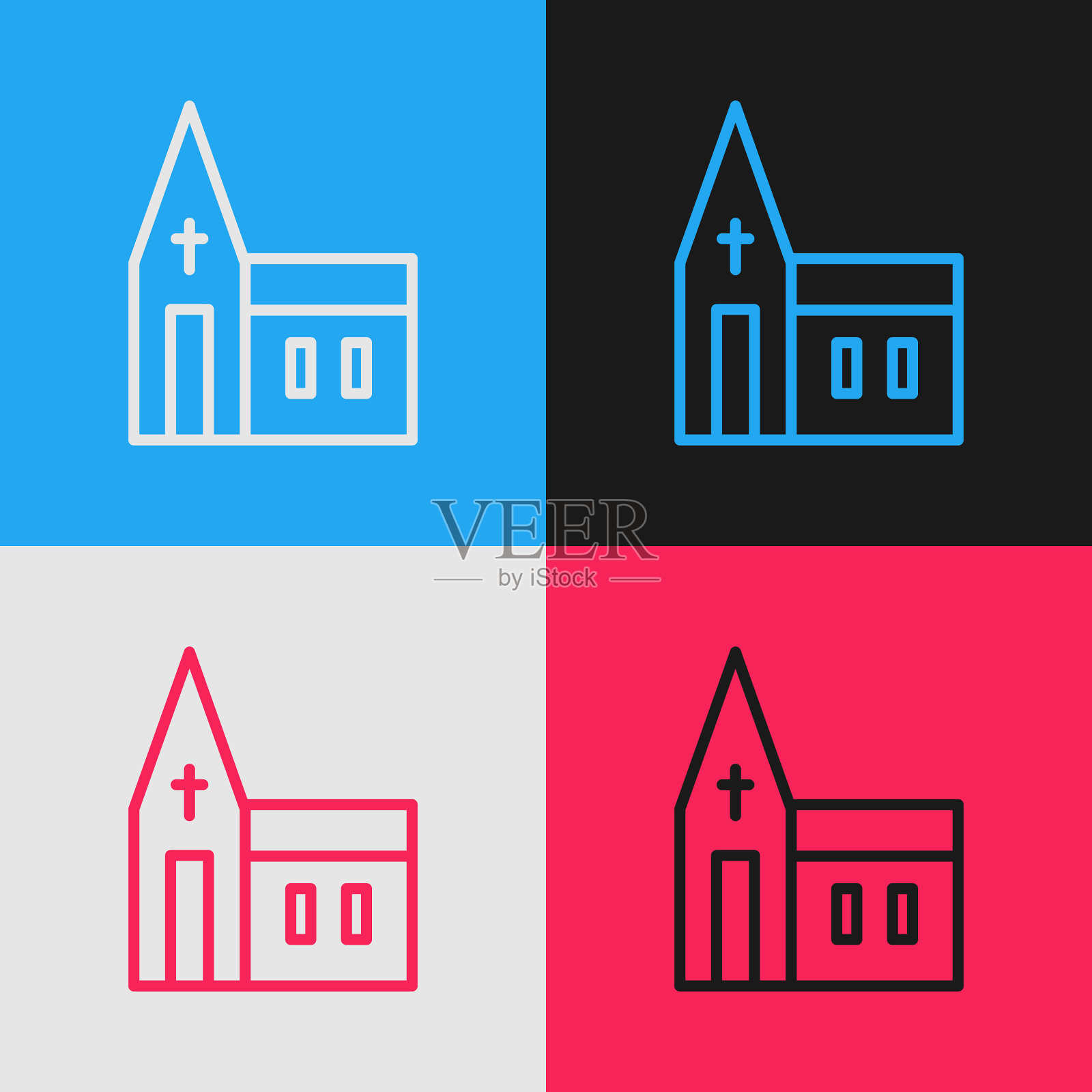 波普艺术线教堂建筑图标孤立上图标素材