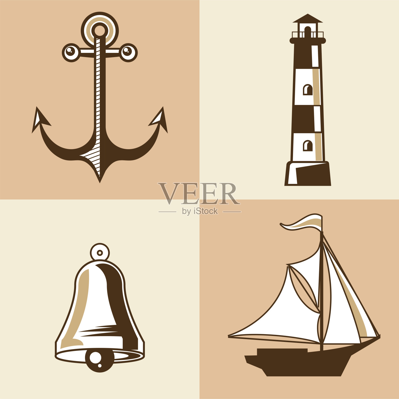 航海四个标签插画图片素材