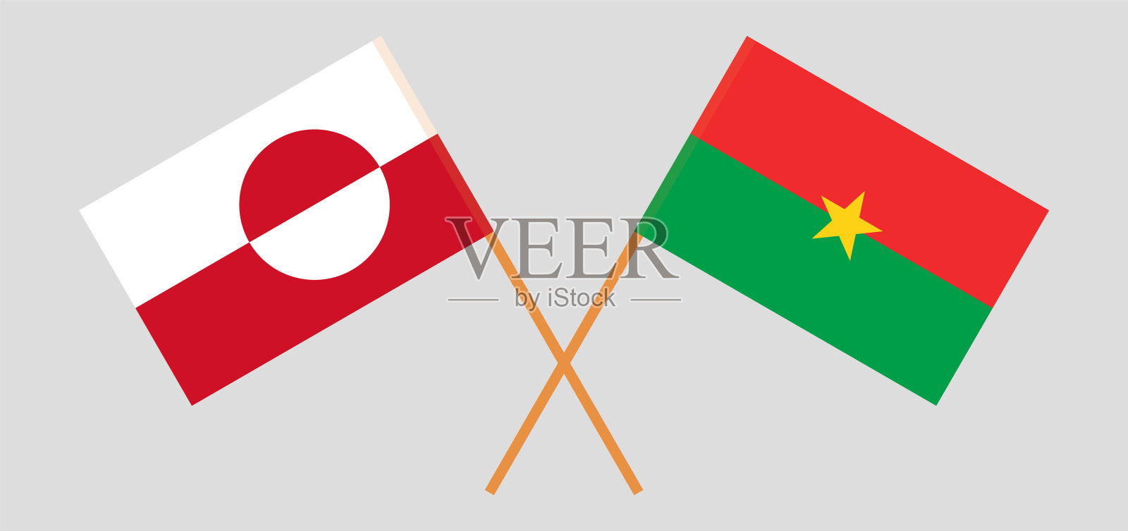 格陵兰岛和布基纳法索的交叉旗帜设计元素图片