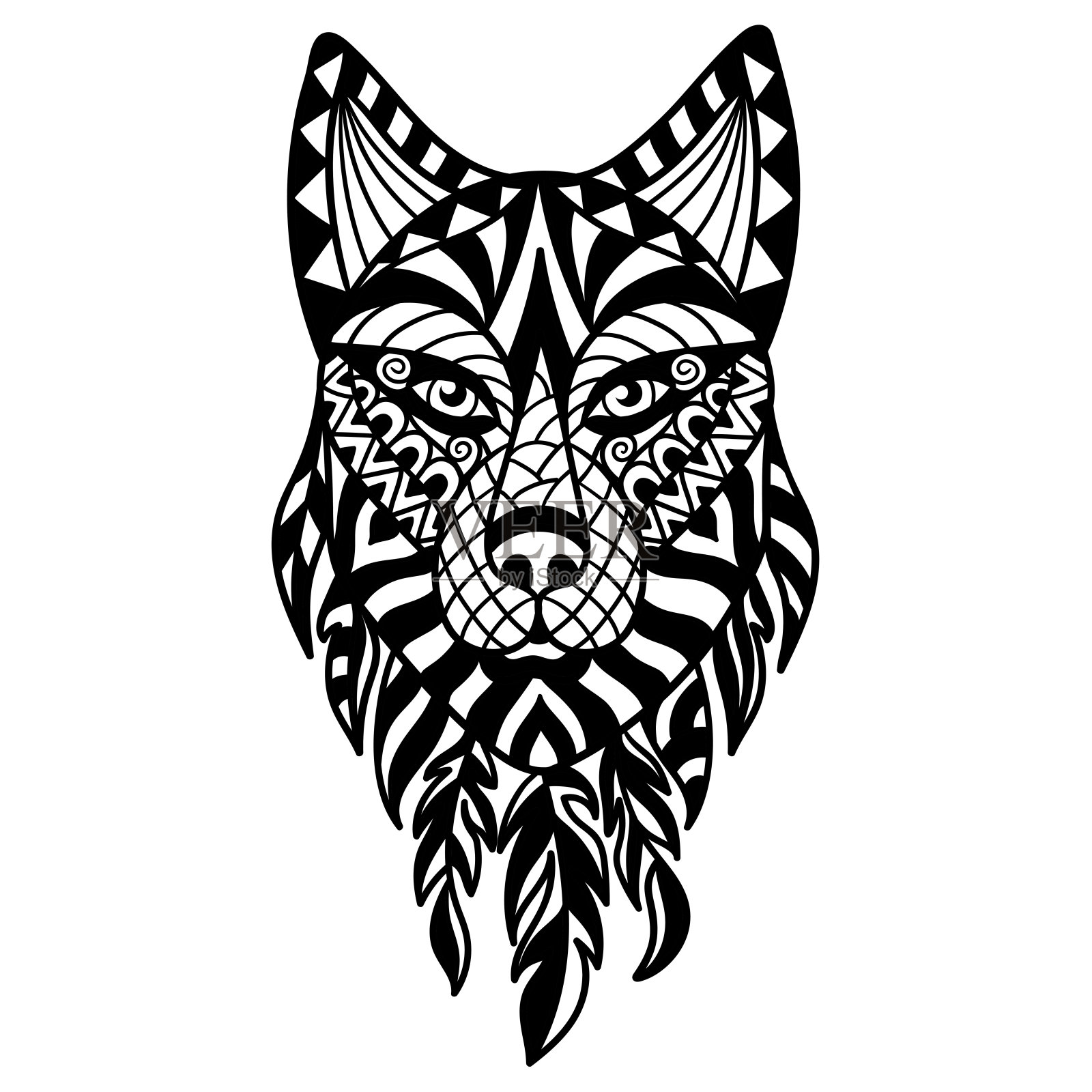 矢量插图与狼的头，纹身插画图片素材