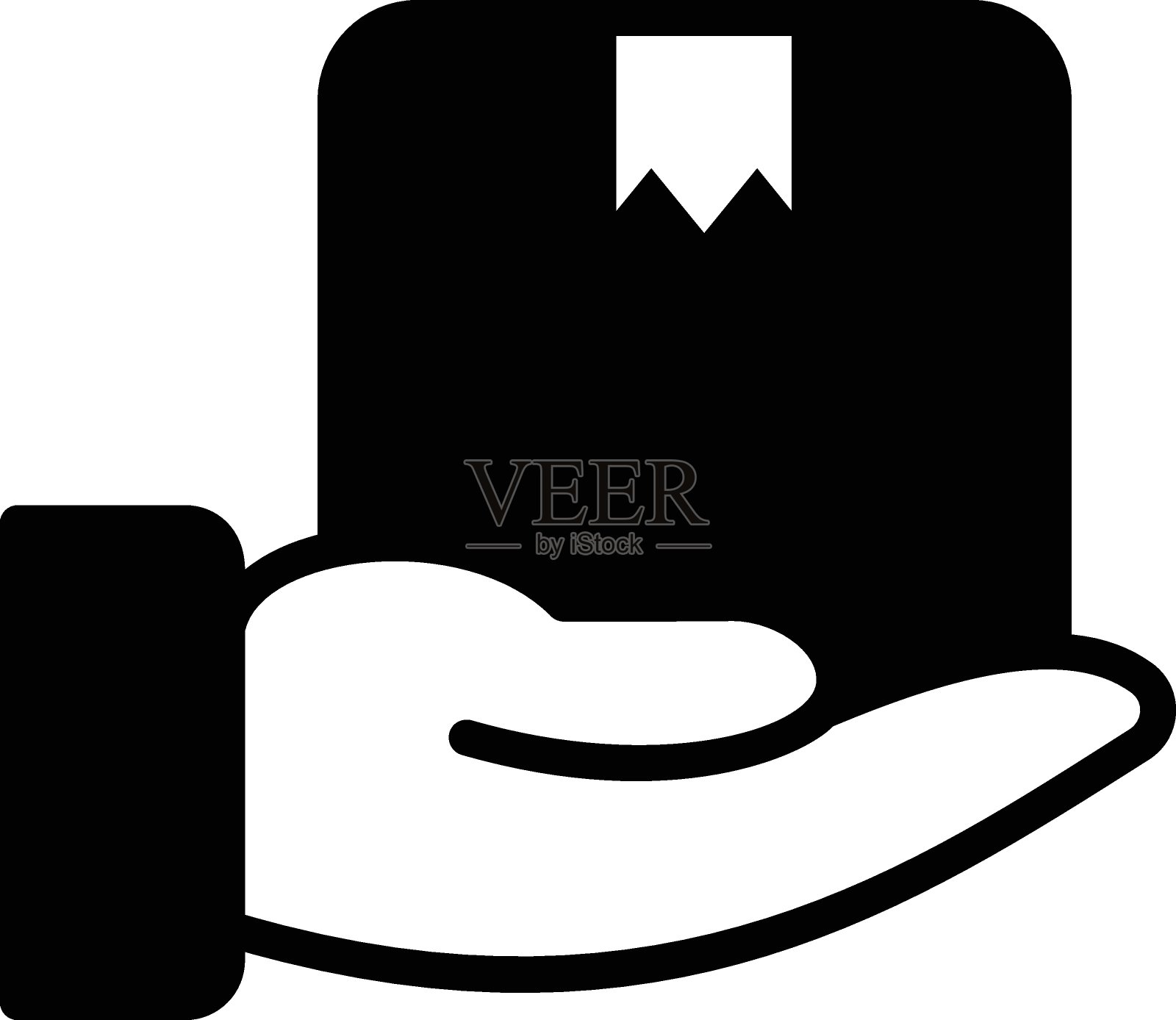 人的手交付包裹矢量图标设计，邮政服务符号，物理运输明信片和包裹标志，快递和航运服务库存插图，处理与关怀的概念，插画图片素材