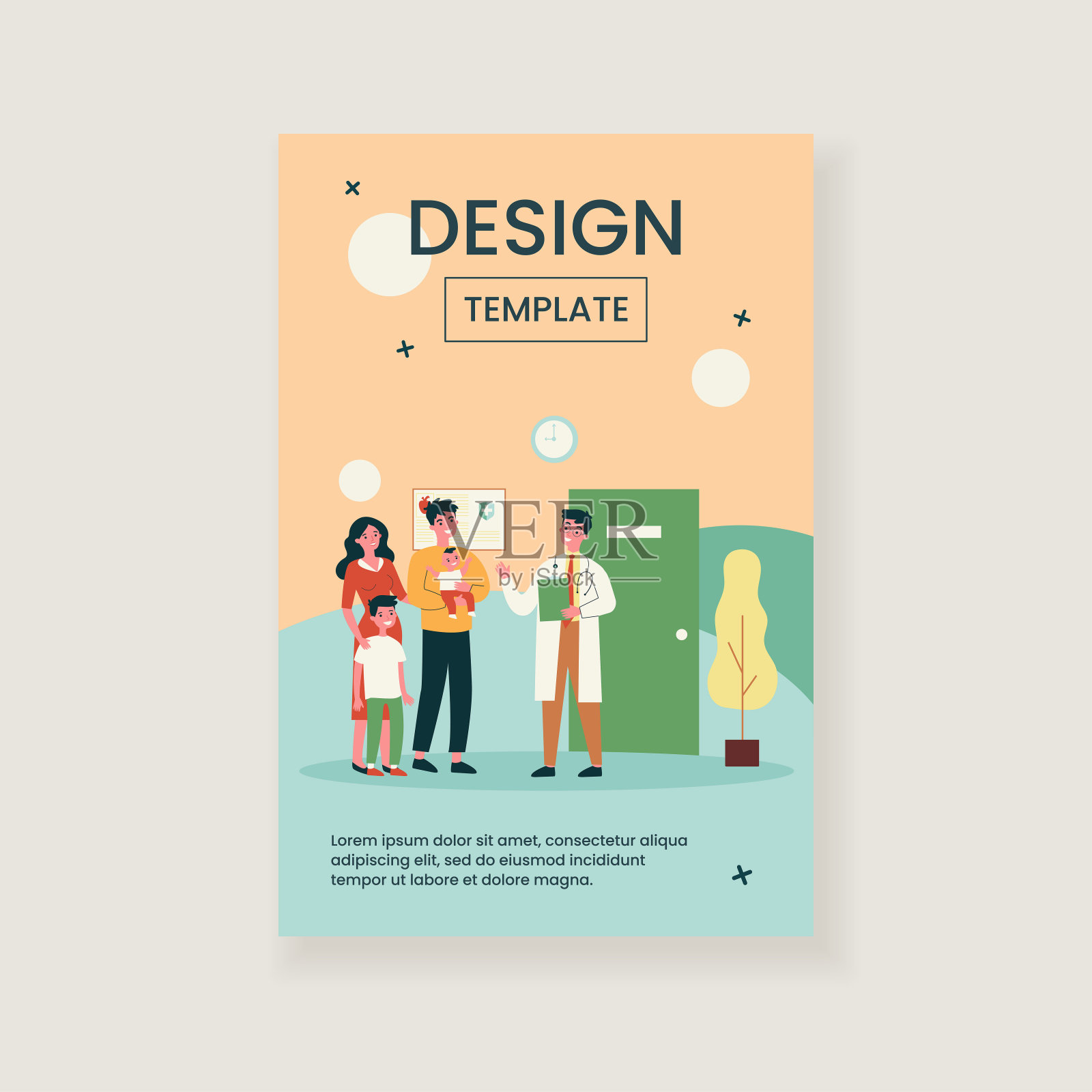 幸福的家庭和孩子看儿科医生设计模板素材