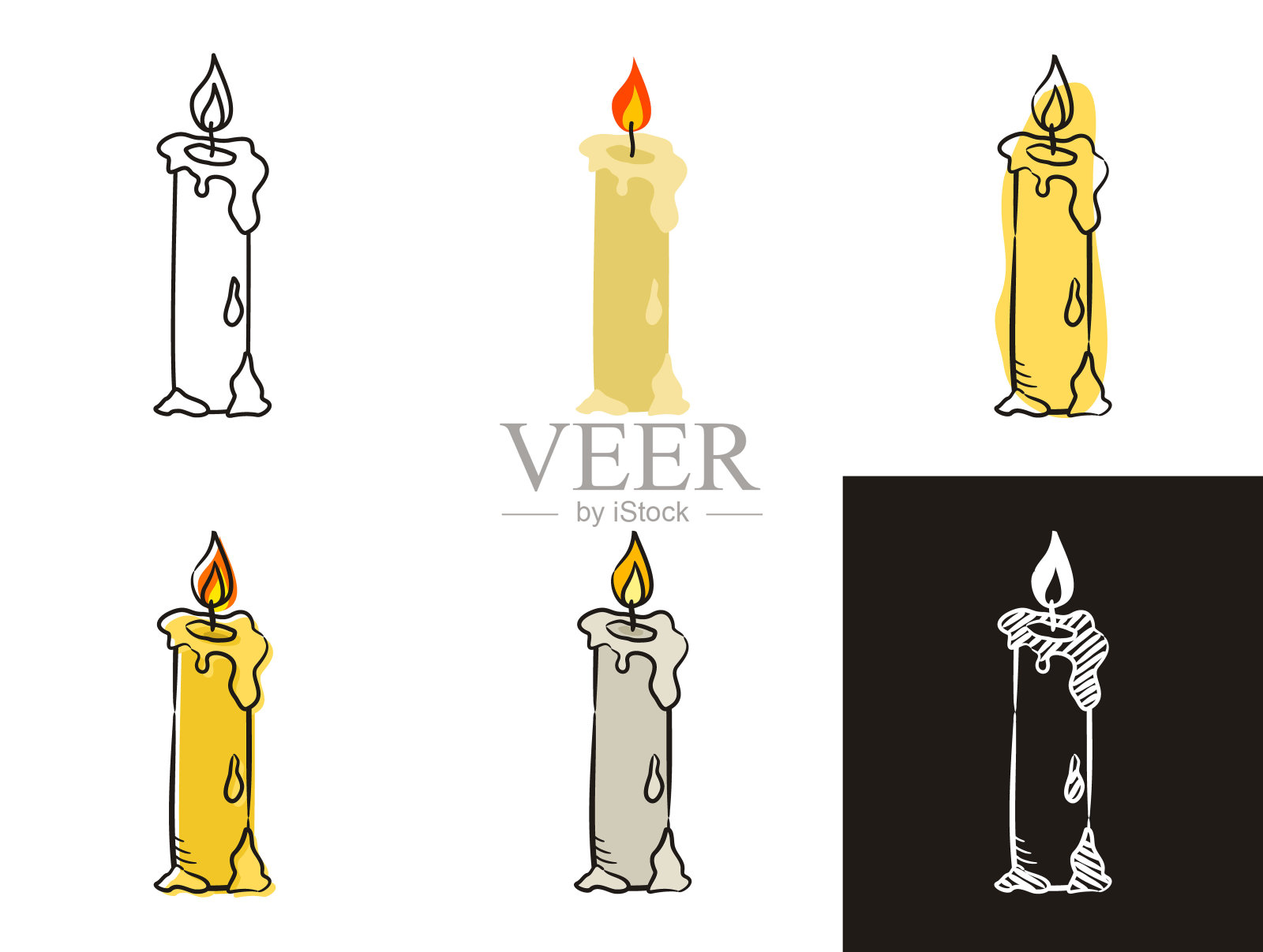 蜡烛图标设置孤立的白色背景。插画图片素材