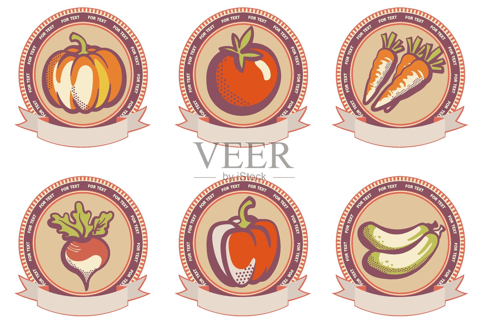 新鲜蔬菜复古标签，矢量复古风格收成图案，农场有机产品插画图片素材
