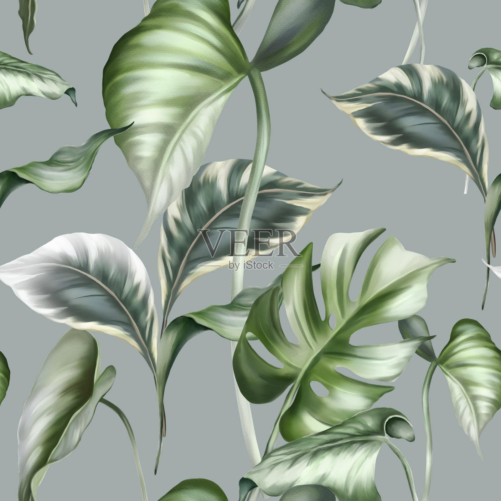 热带叶无缝格局。奇异的丛林壁纸。插画图片素材