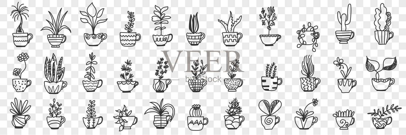 盆栽涂鸦集插画图片素材