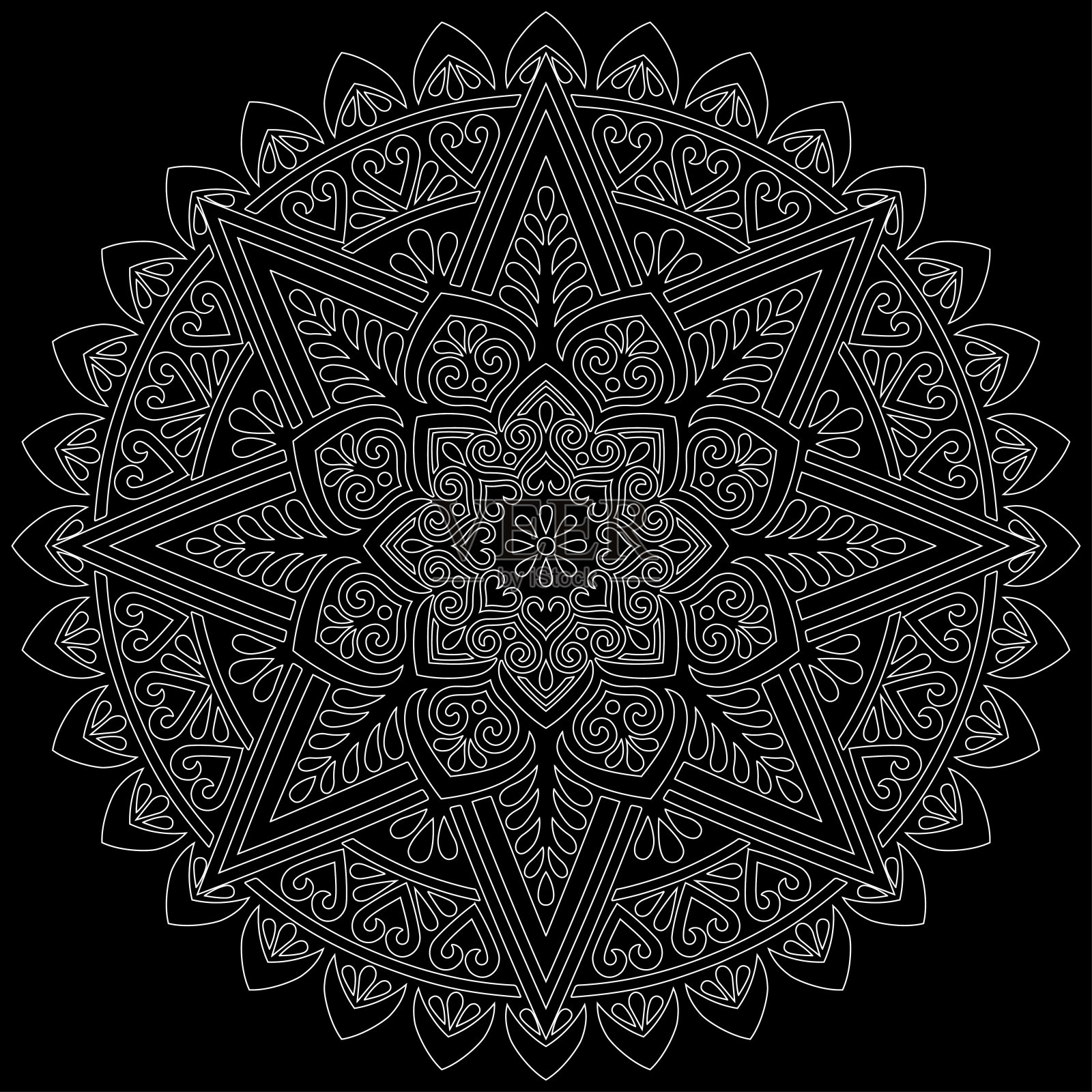 白色的轮廓上画着曼陀罗，黑色的涂鸦勾勒着好心情插画图片素材