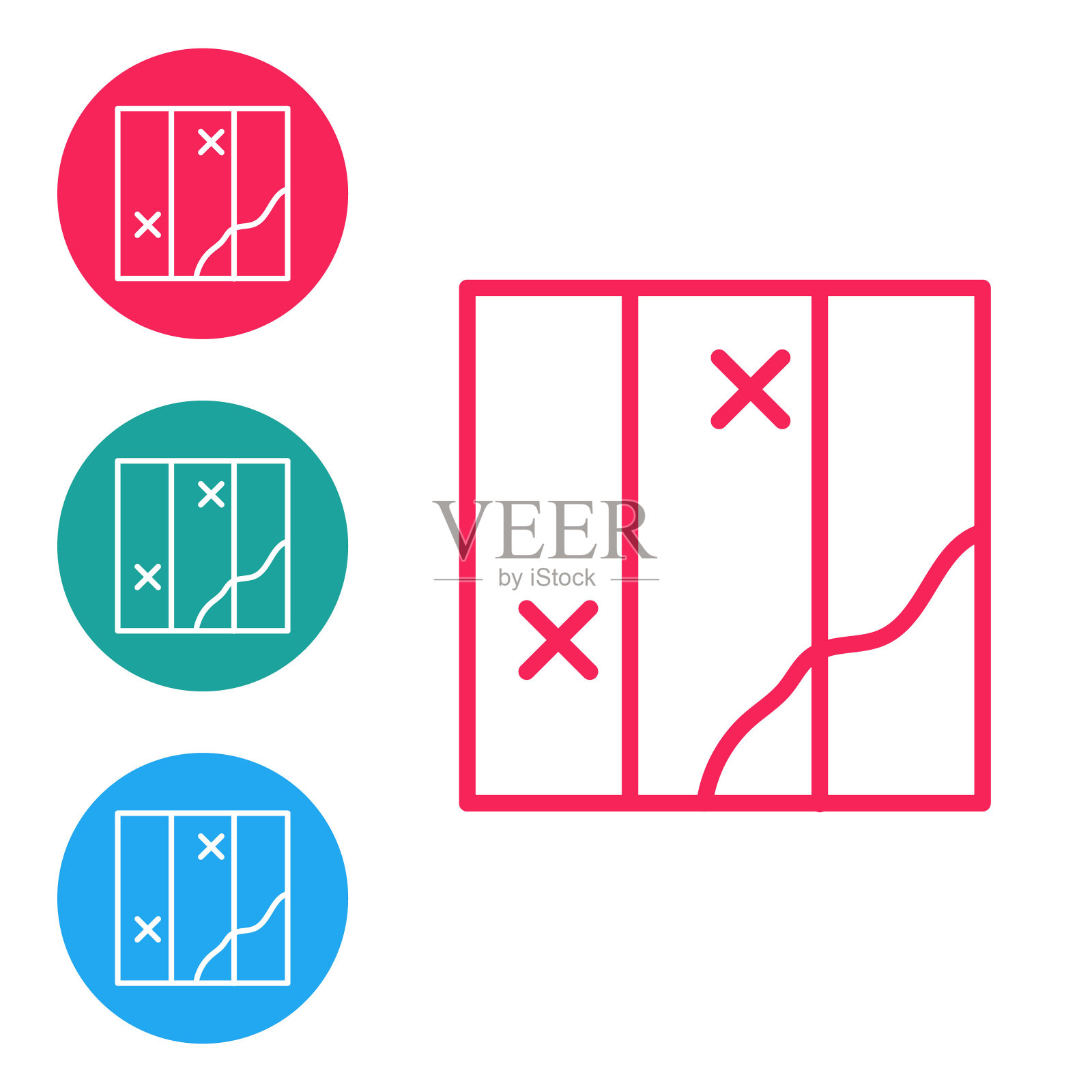 红色线条：折叠地图图标，白色背景。插画图片素材