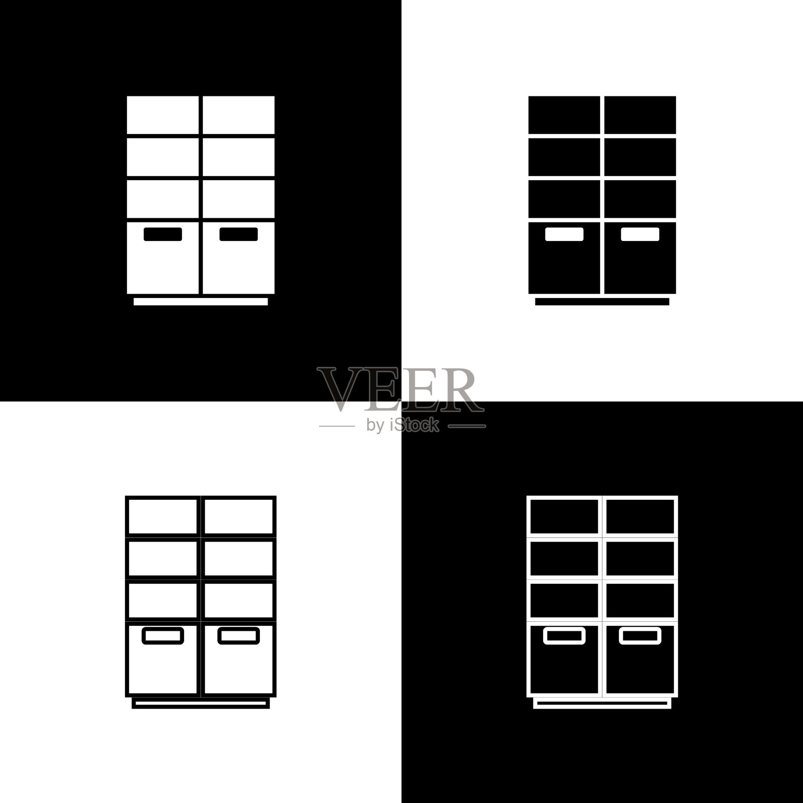 设置衣橱图标孤立的黑色和白色背景。向量图标素材