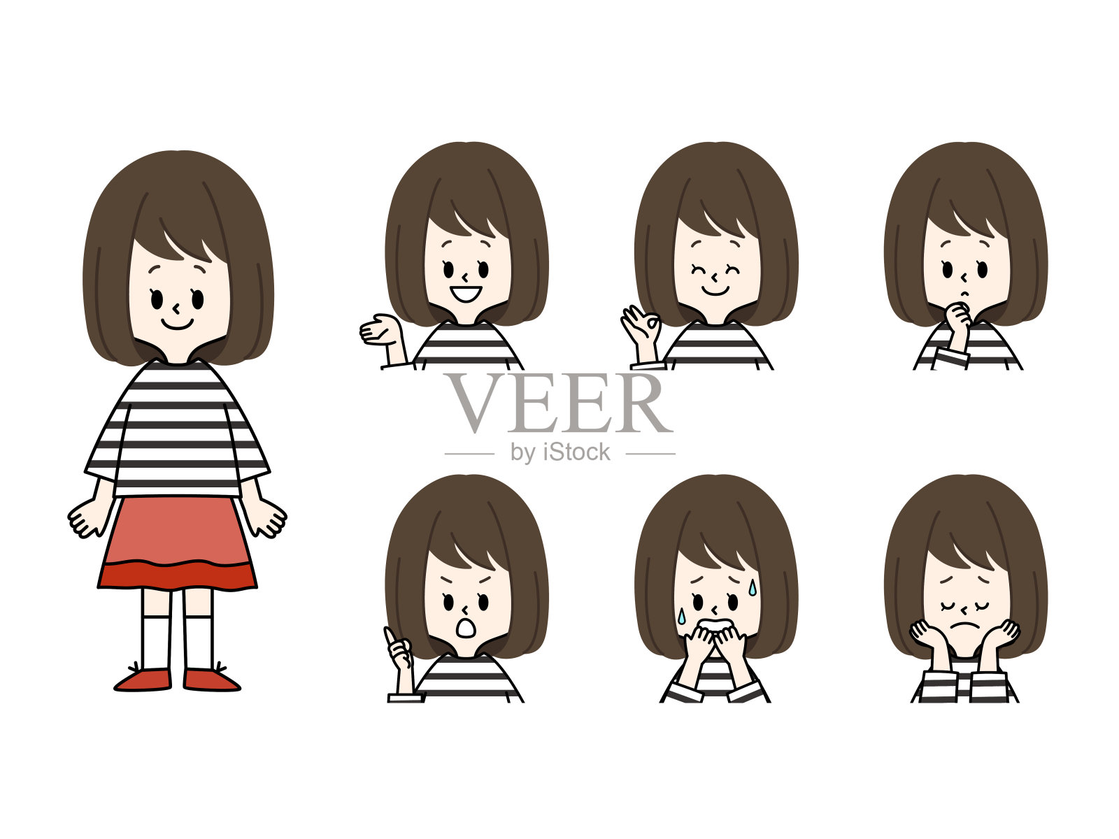 女孩面部表情合集插画图片素材