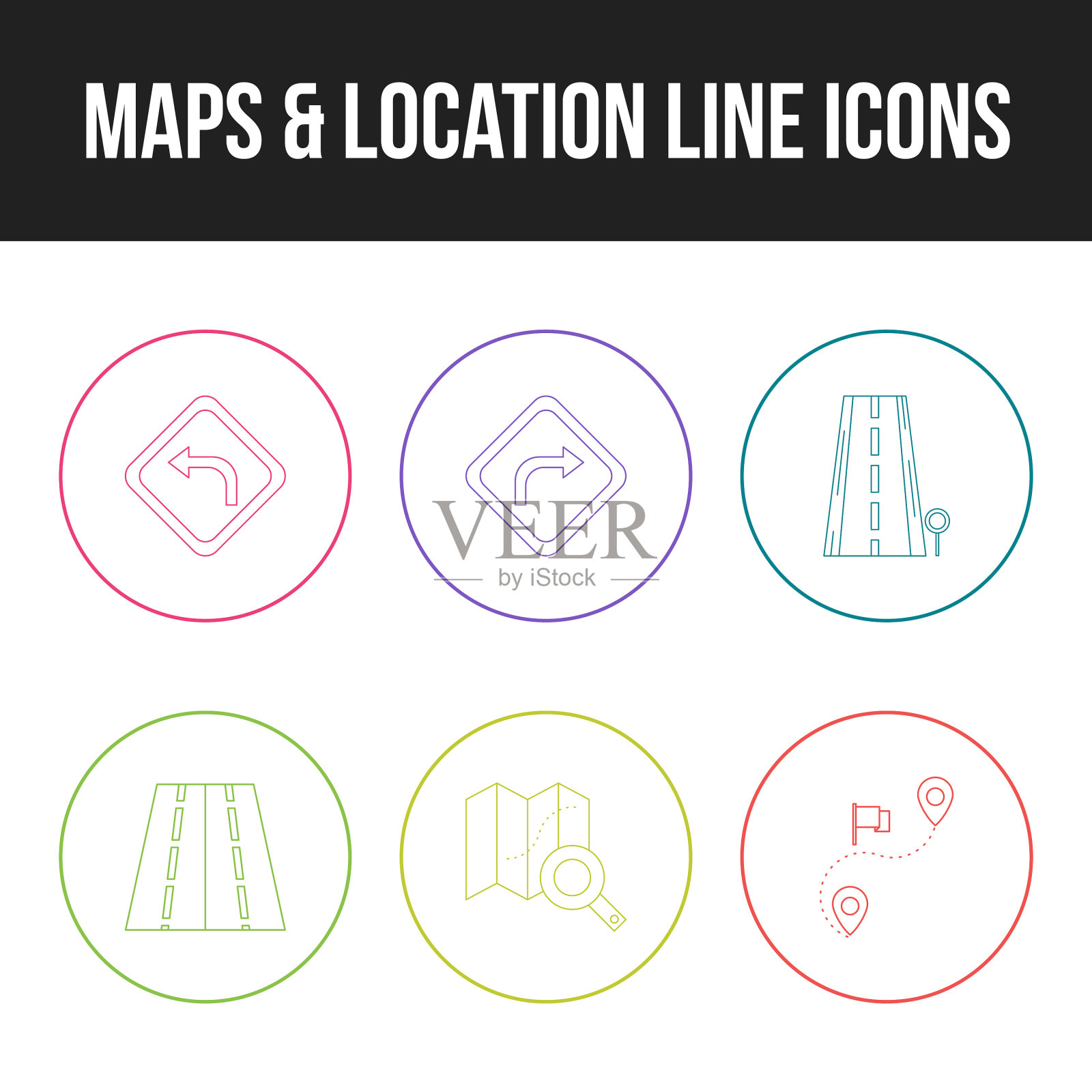 美丽的地图位置独特的线图标集图标素材