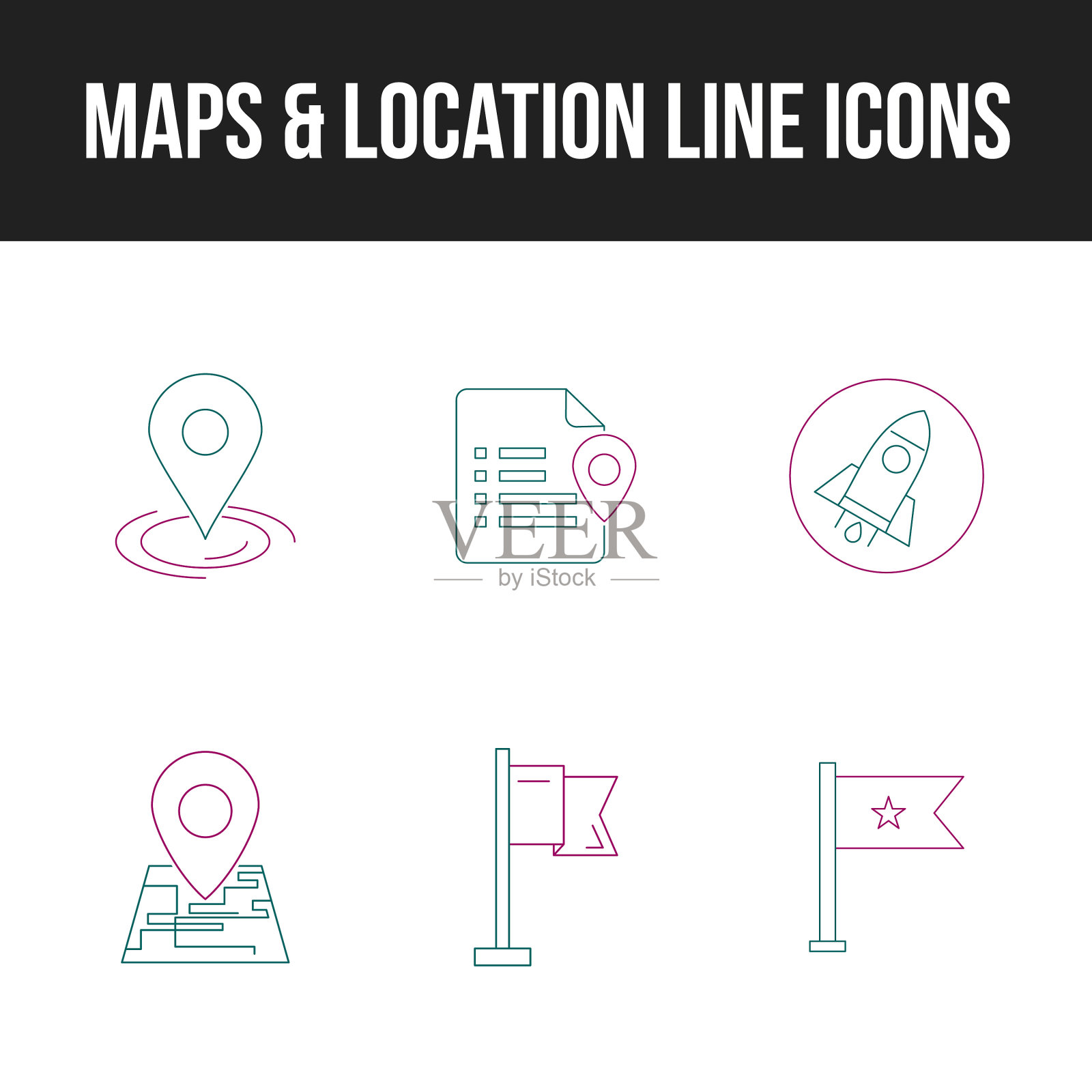 独特的图标设置地图位置线图标图标素材