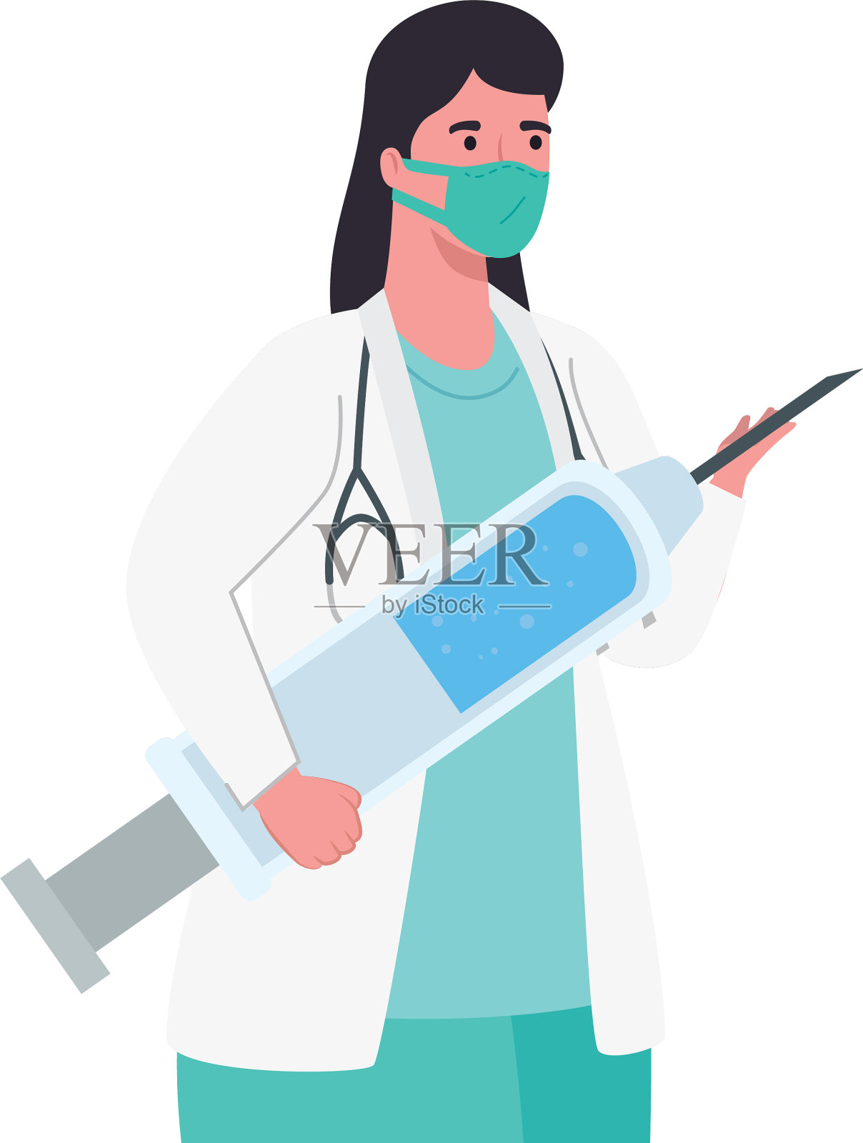 戴口罩和接种covid - 19疫苗的女医生设计元素图片