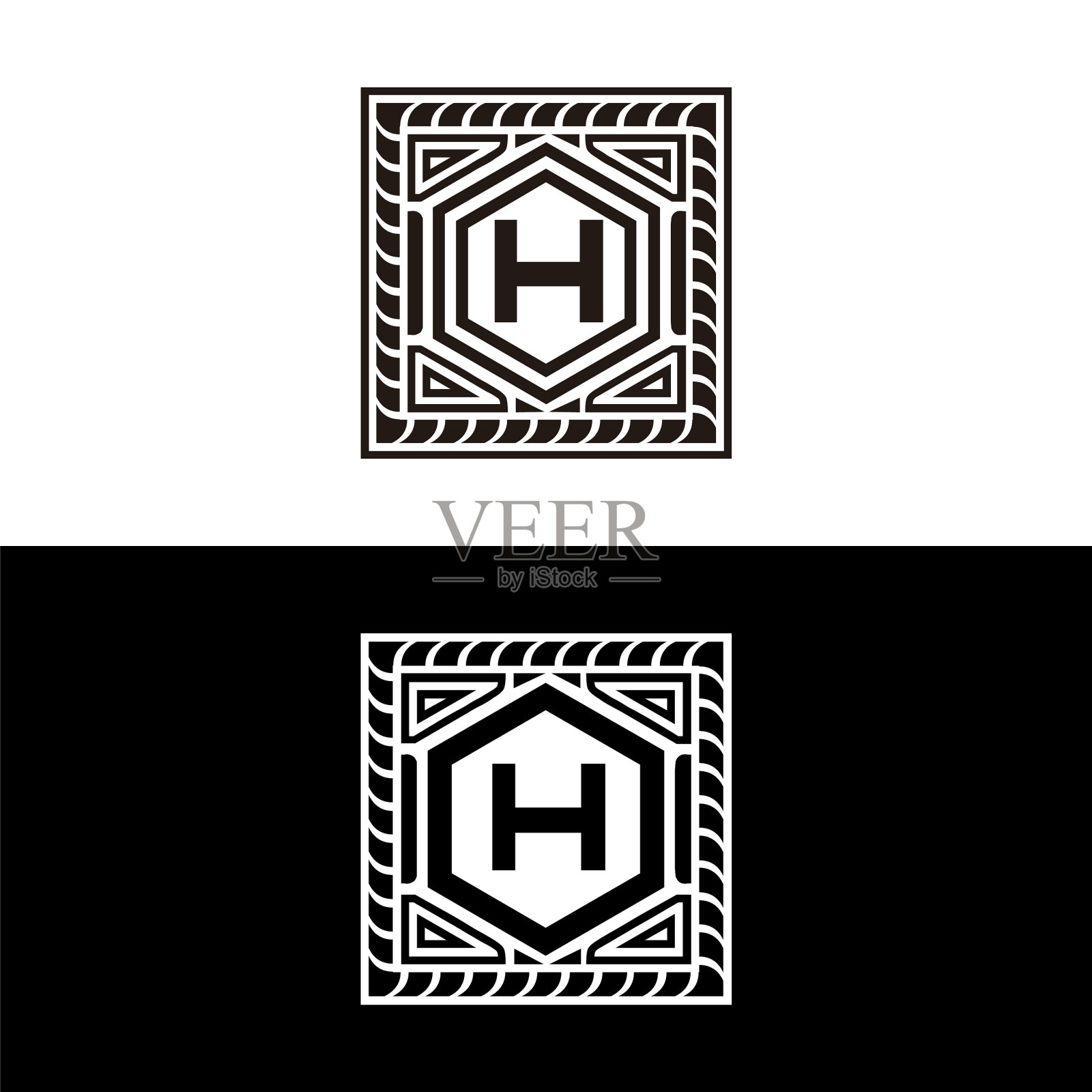 字母六边形首字母的初始装饰。插画图片素材