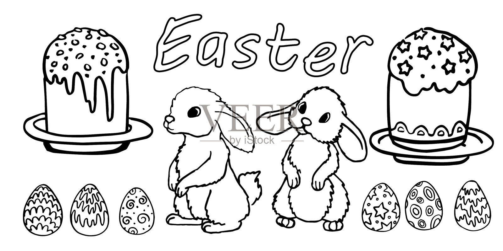 复活节食品贴纸设置在白色隔离设计模板素材