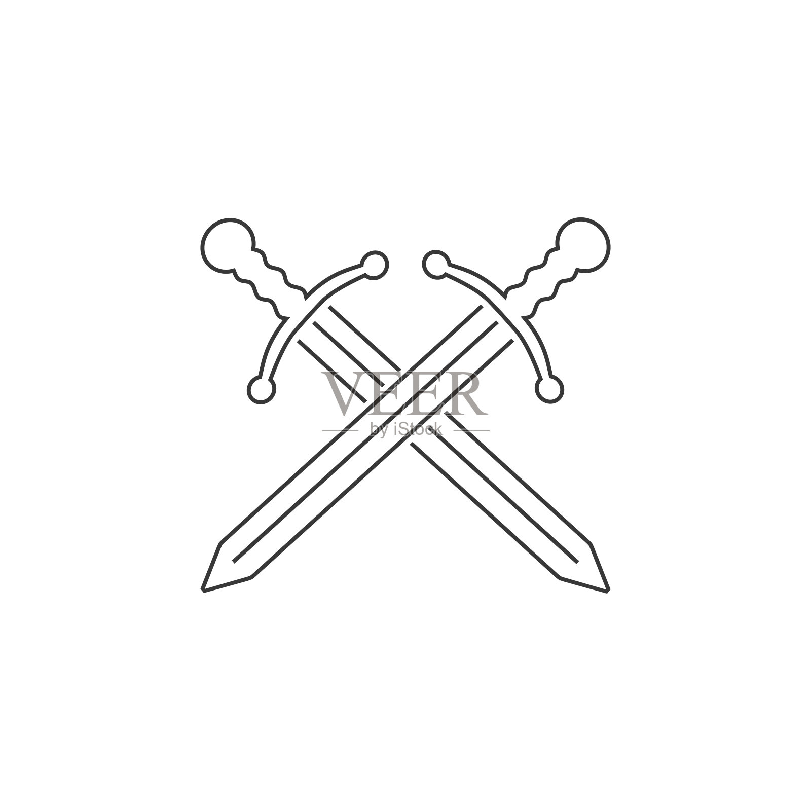 剑矢量线图标上的白色。平面向量设计元素图片