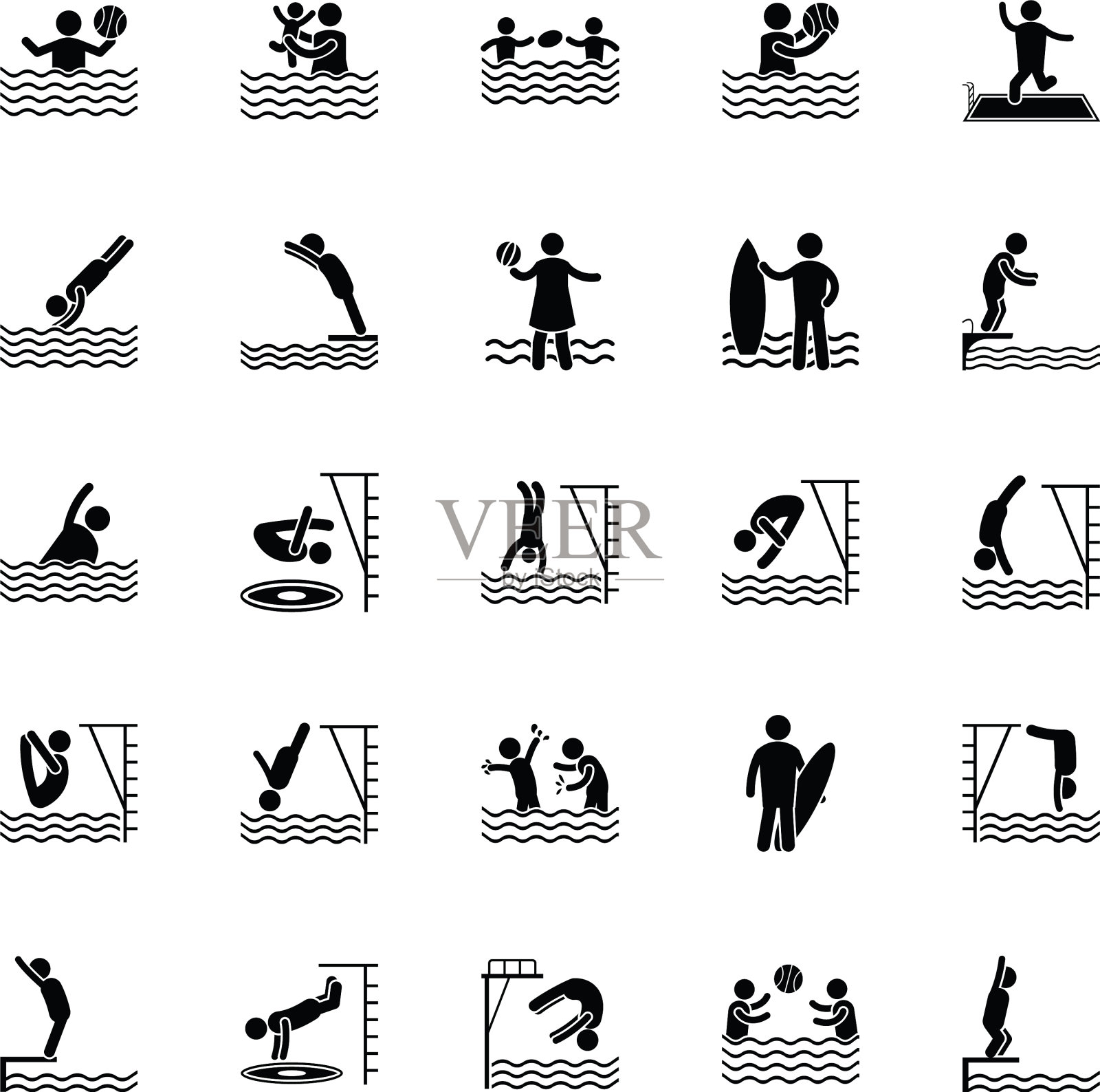 游泳和跳水象形文字插画图片素材