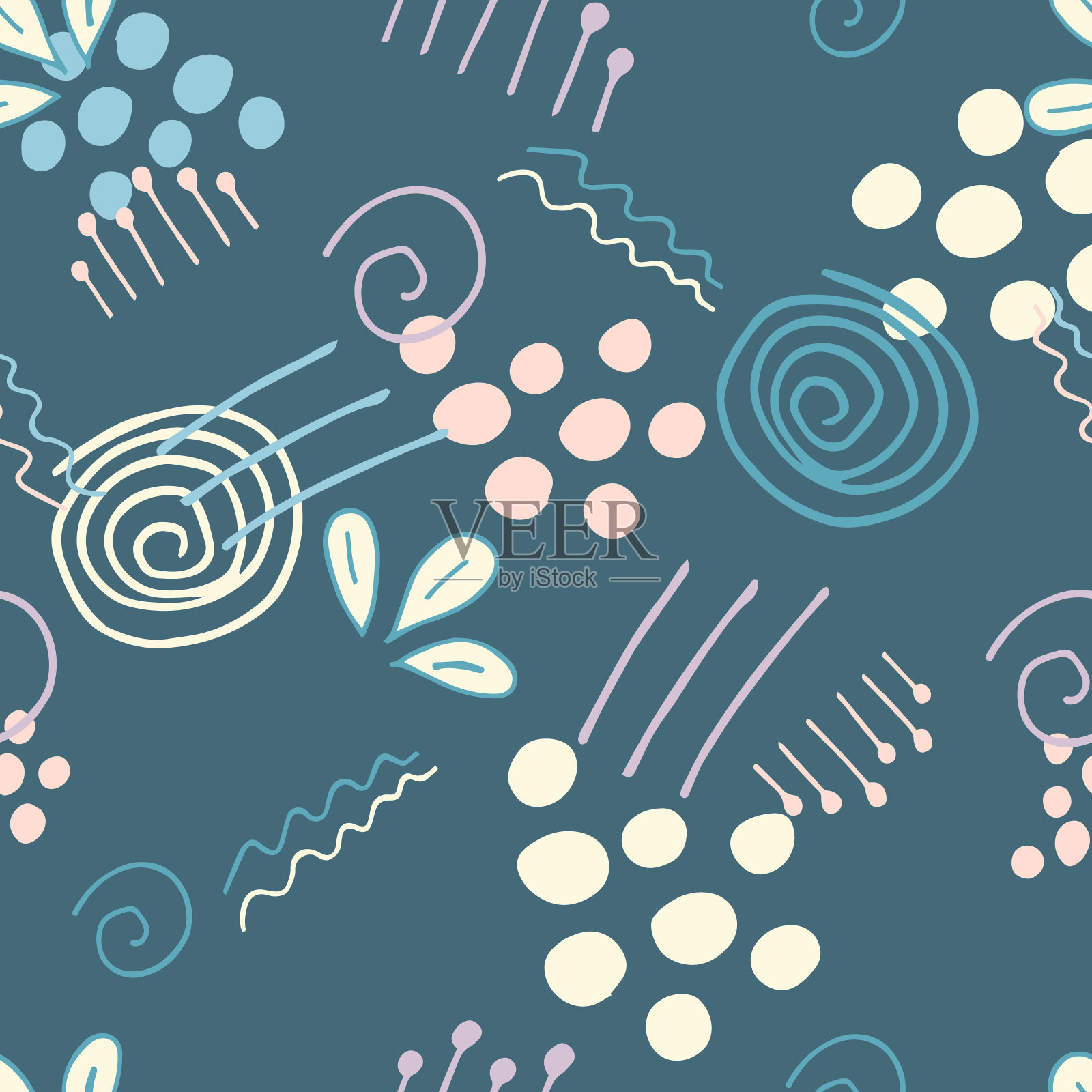 朴素风格的抽象无缝模式向量集。抽象无缝图案与丰富多彩的元素。矢量纹理为您的设计。简单的现代纹理与混乱的绘画形状。插画图片素材