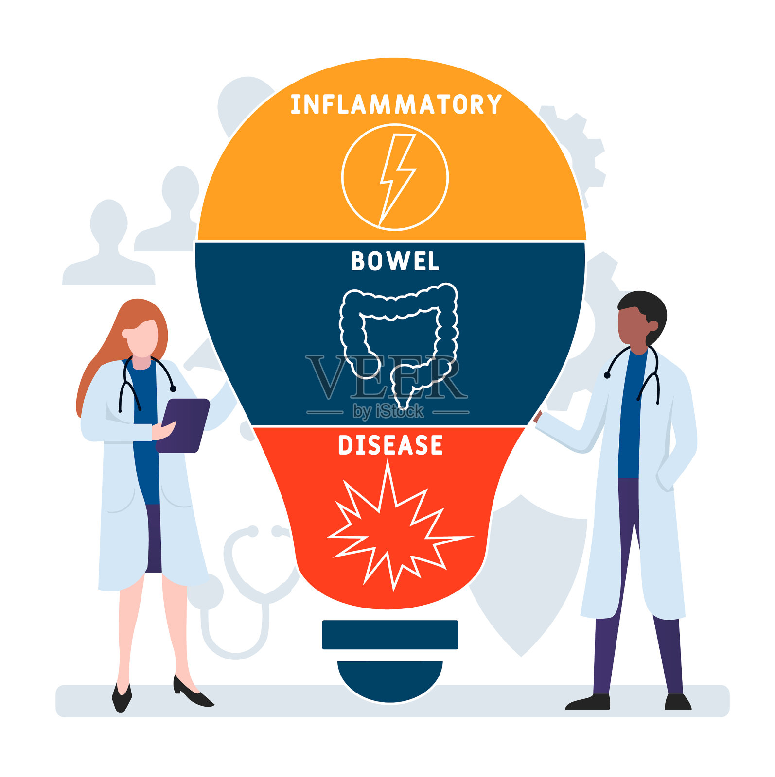 以人为本的平面设计。IBD -炎症性肠病插画图片素材