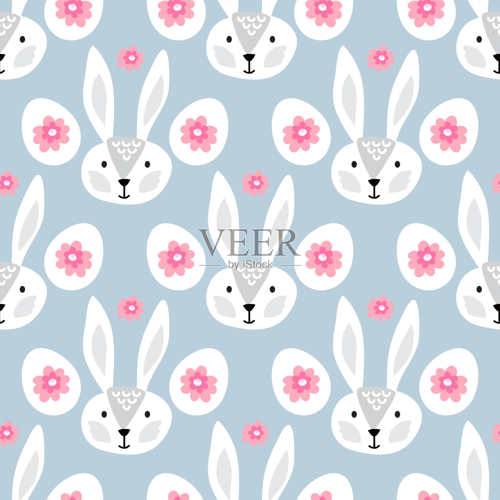 美丽的复活节彩蛋无缝图案，可爱的bynny，插画图片素材