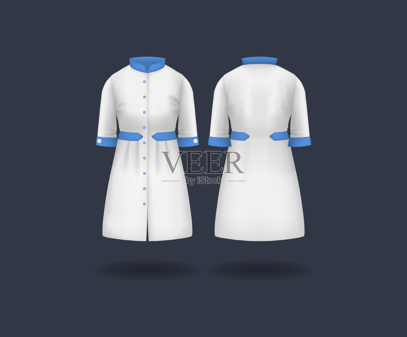 逼真的医生大衣模型。女医袍、化验服、医生医学化验服、医院专业服透明背景隔离病媒设计元素图片