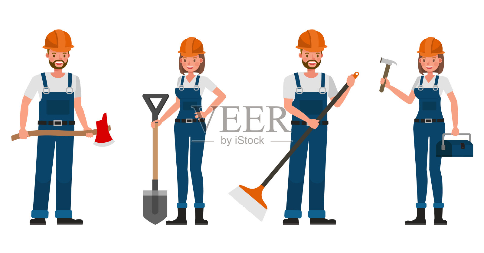 建设者工作的人物矢量设计。以各种动作表现情感。插画图片素材