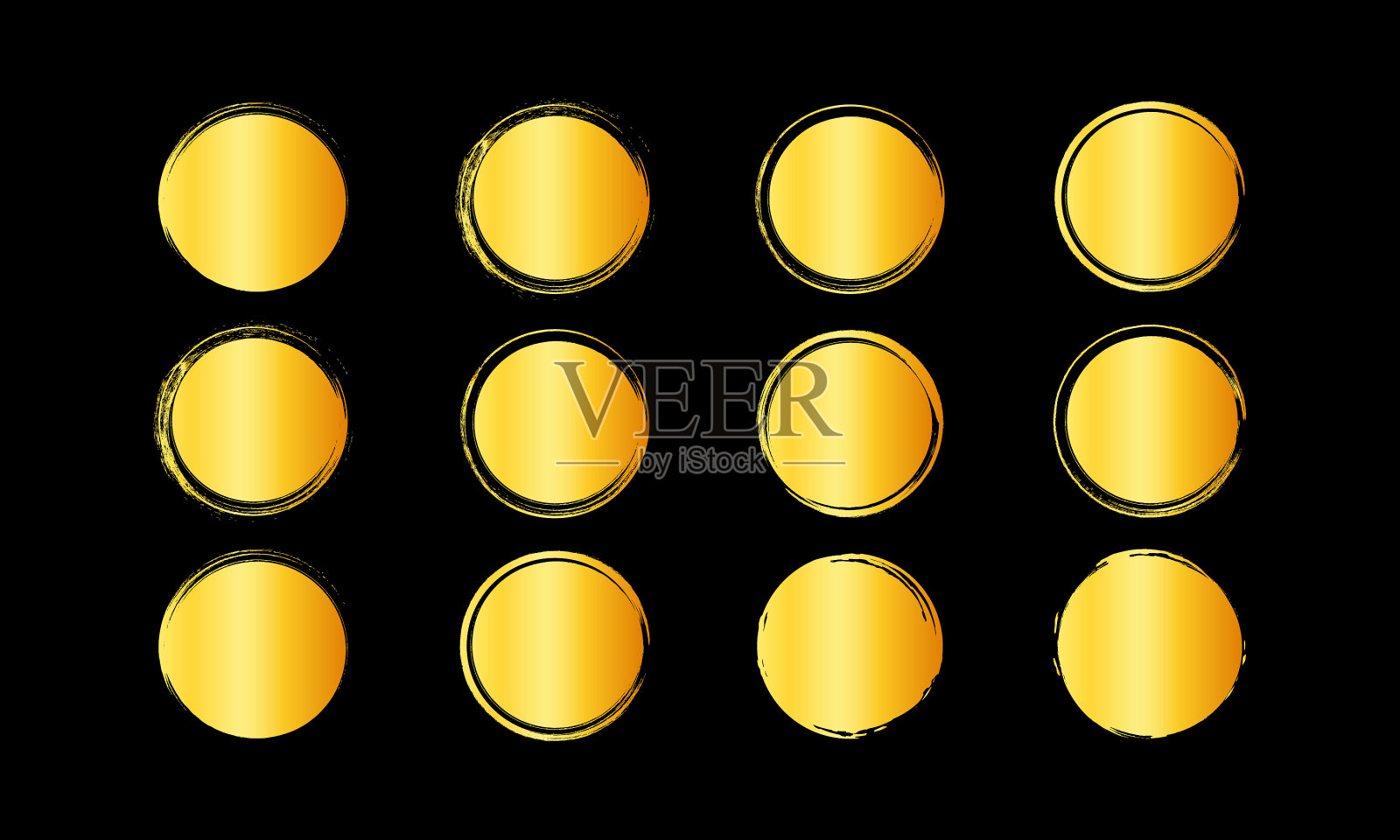 金色的圆形框架设置金色的圆形手插画图片素材