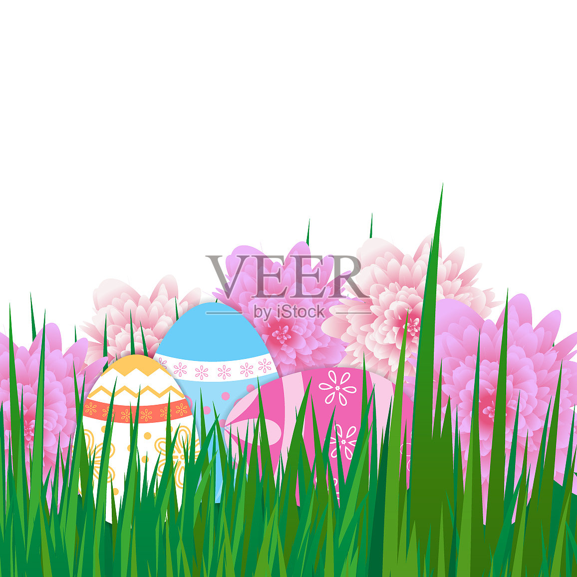 复活节快乐的背景用五颜六色的蛋草插画图片素材