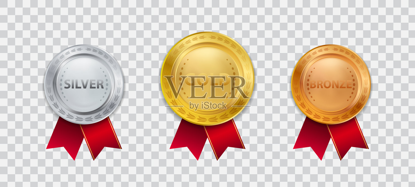 逼真的3d冠军金牌与红丝带插画图片素材