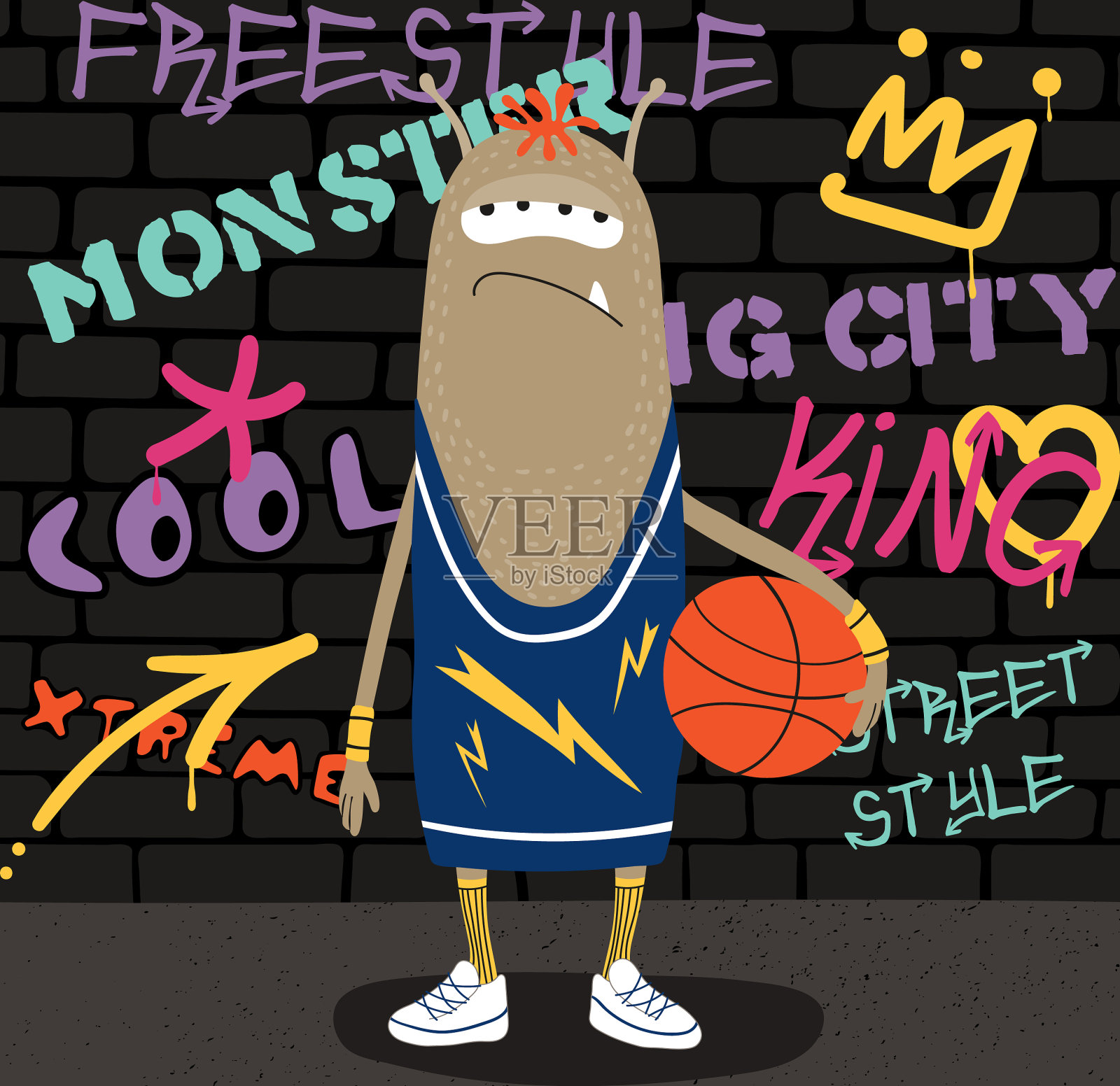 可爱的街头风怪物插画图片素材