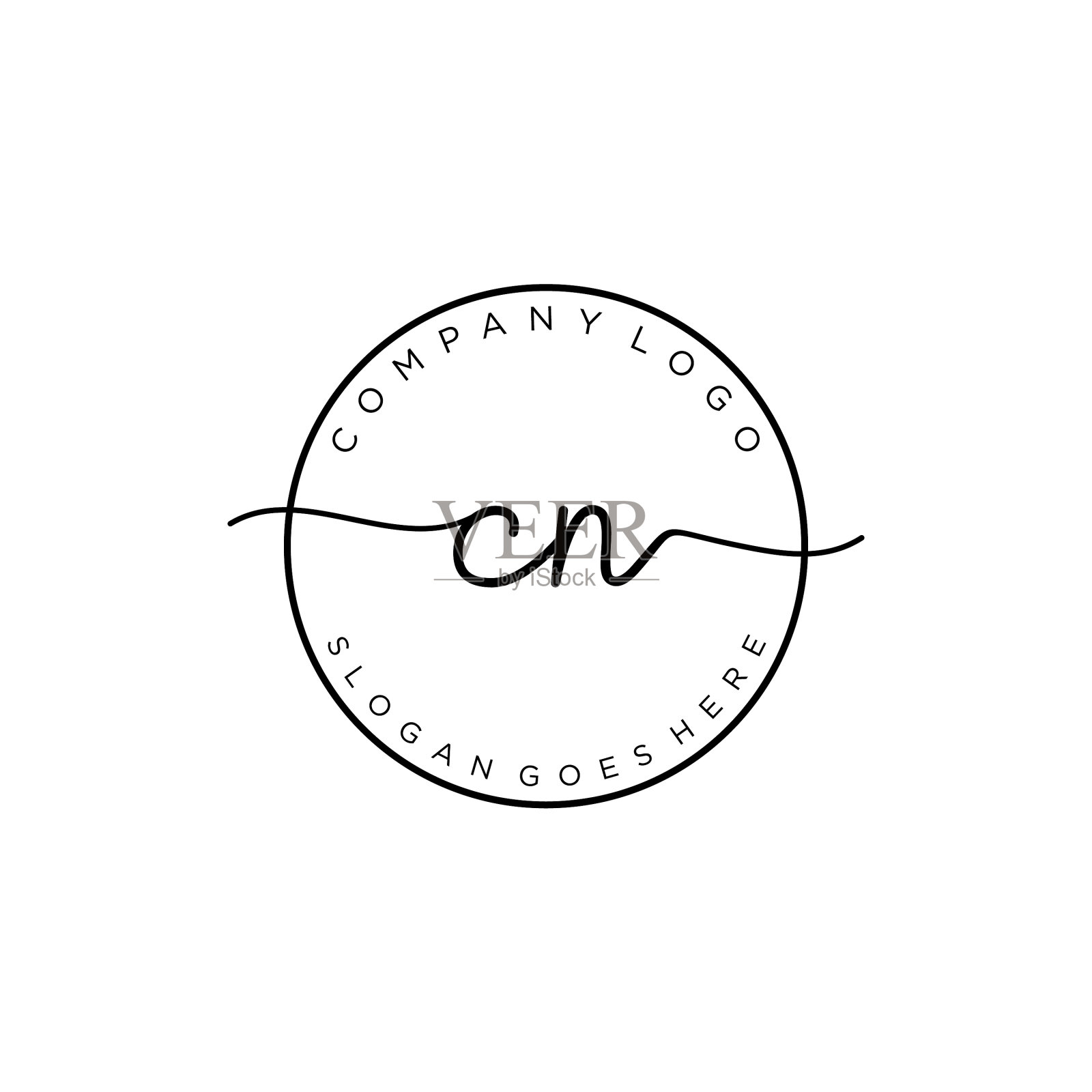 初始cn手写标志与圆模板设计元素图片