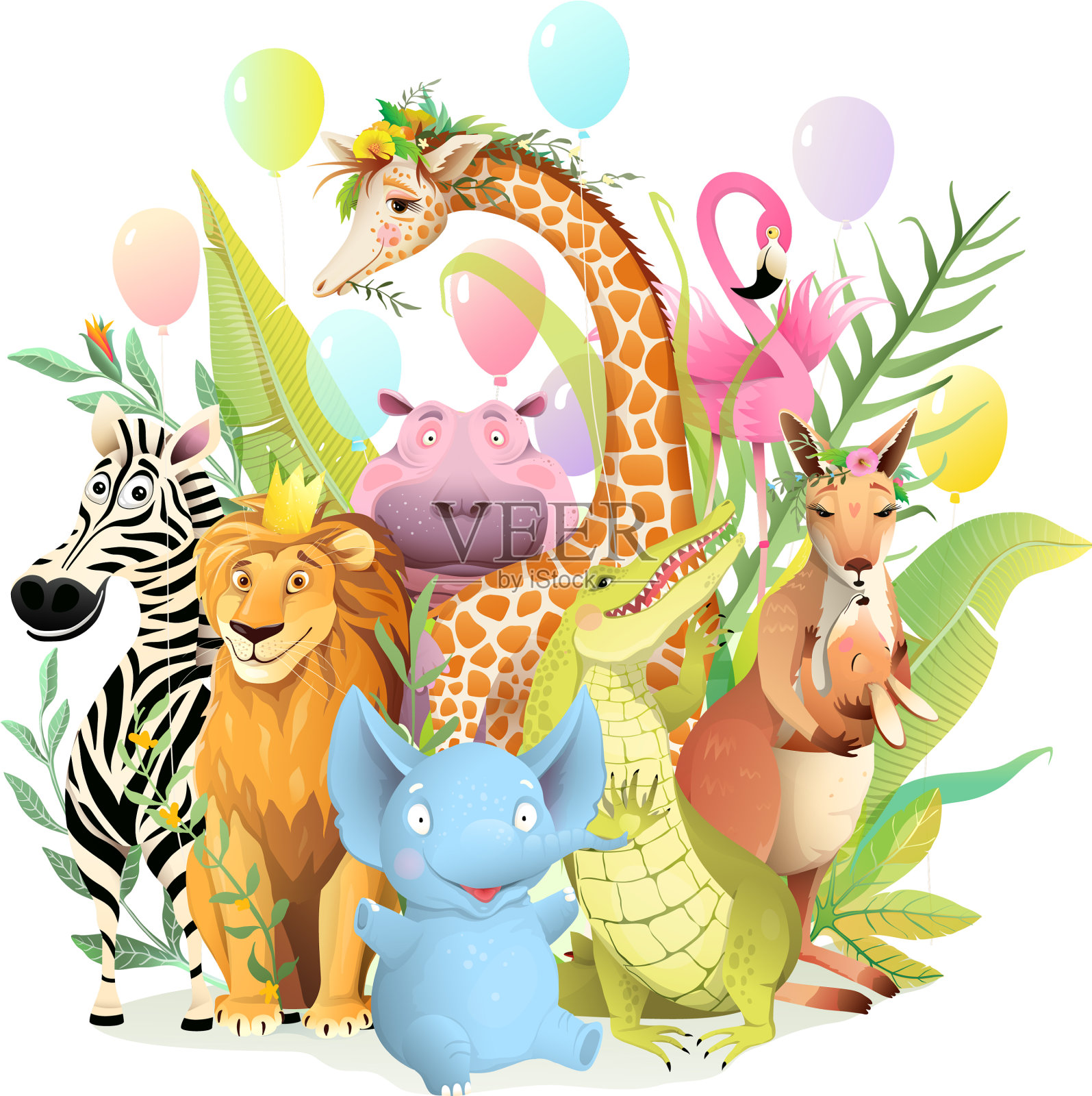 生日动物派对贺卡为孩子事件设计元素图片